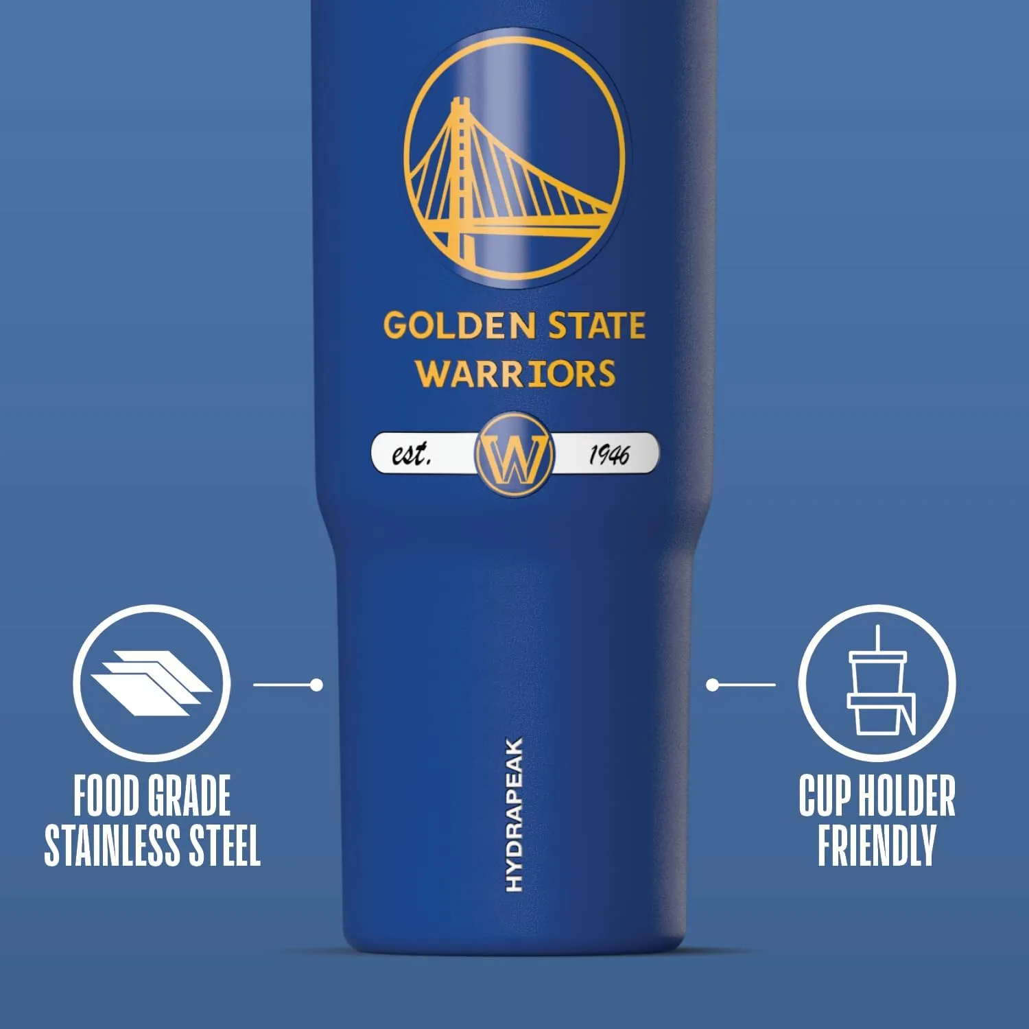 Hydrapeak x NBA Officially Licensed Golden State Warriors 32 oz Nomad Tumbler with Handle and Straw Lid, Leakproof Stainless Steel Water Bottle