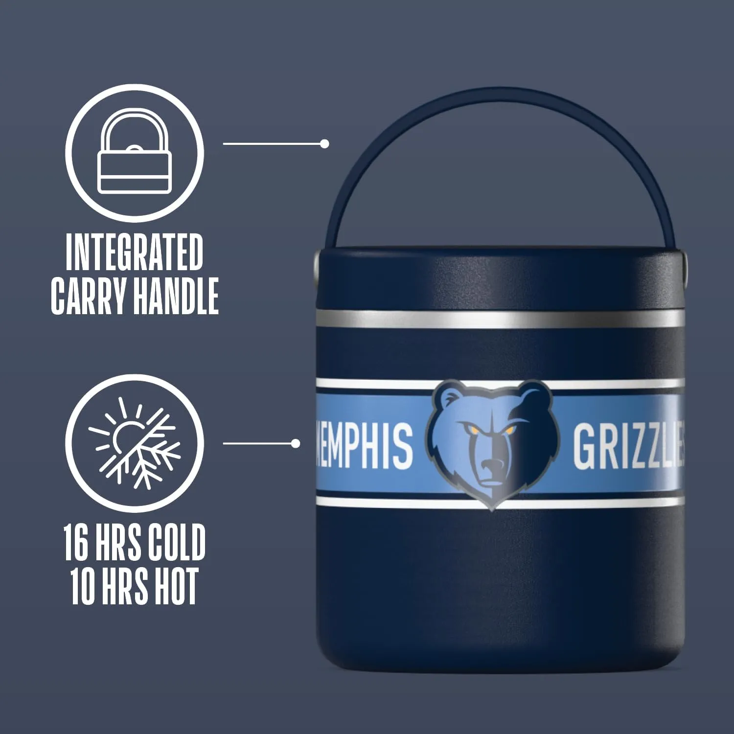 Hydrapeak x NBA Officially Licensed Memphis Grizzlies 25oz Stainless Steel Vacuum Insulated Thermos Food Jar with Handle, Wide Mouth Leak-Proof Soup Thermos for Adults, 10 Hrs Hot & 16 Hrs Cold