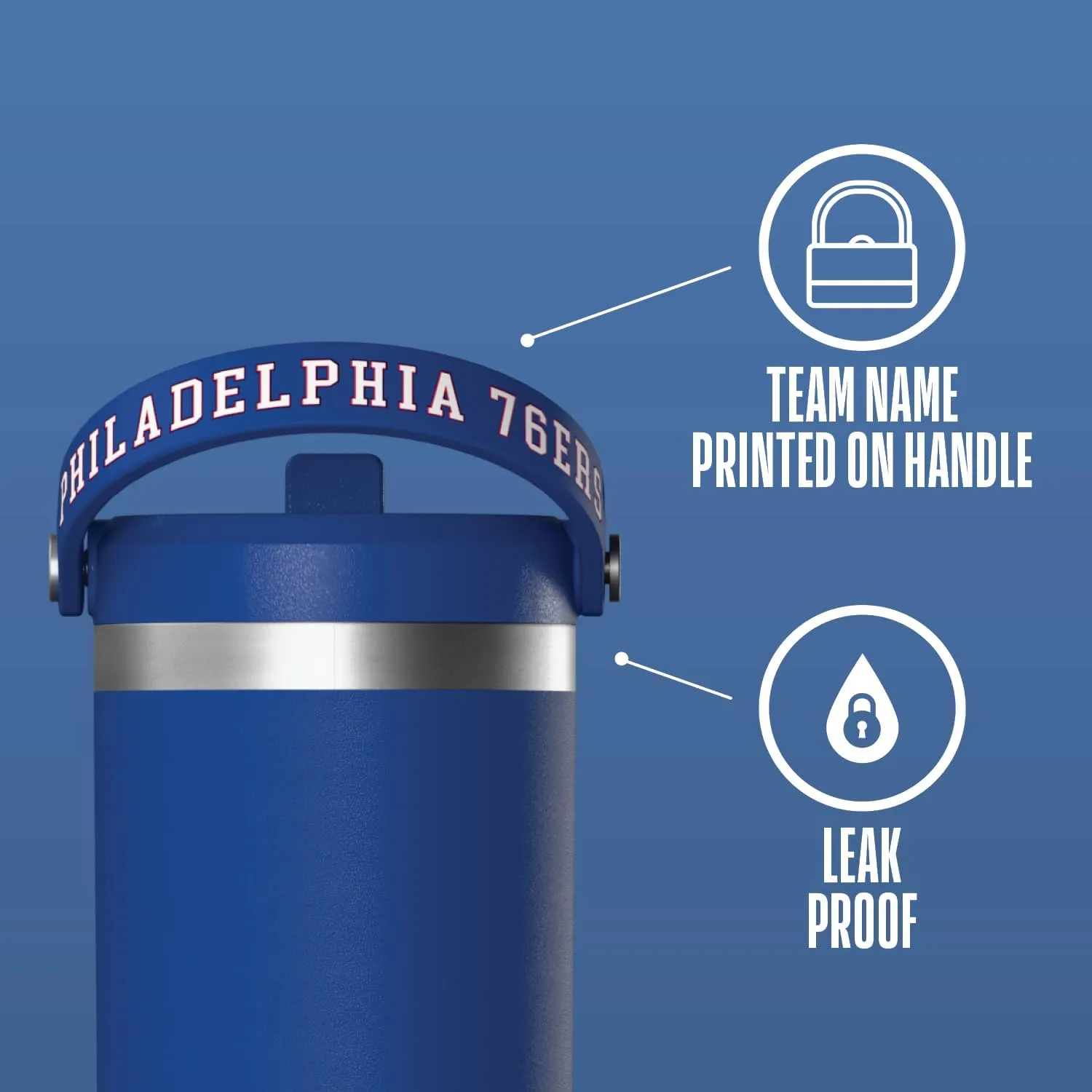 Hydrapeak x NBA Officially Licensed Philadelphia 76ers 32 oz Nomad Tumbler with Handle and Straw Lid, Leakproof Stainless Steel Water Bottle