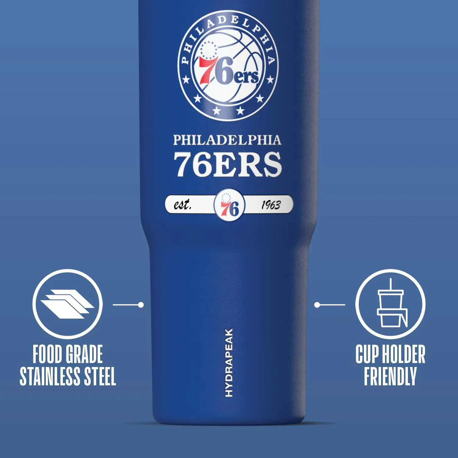 Hydrapeak x NBA Officially Licensed Philadelphia 76ers 32 oz Nomad Tumbler with Handle and Straw Lid, Leakproof Stainless Steel Water Bottle
