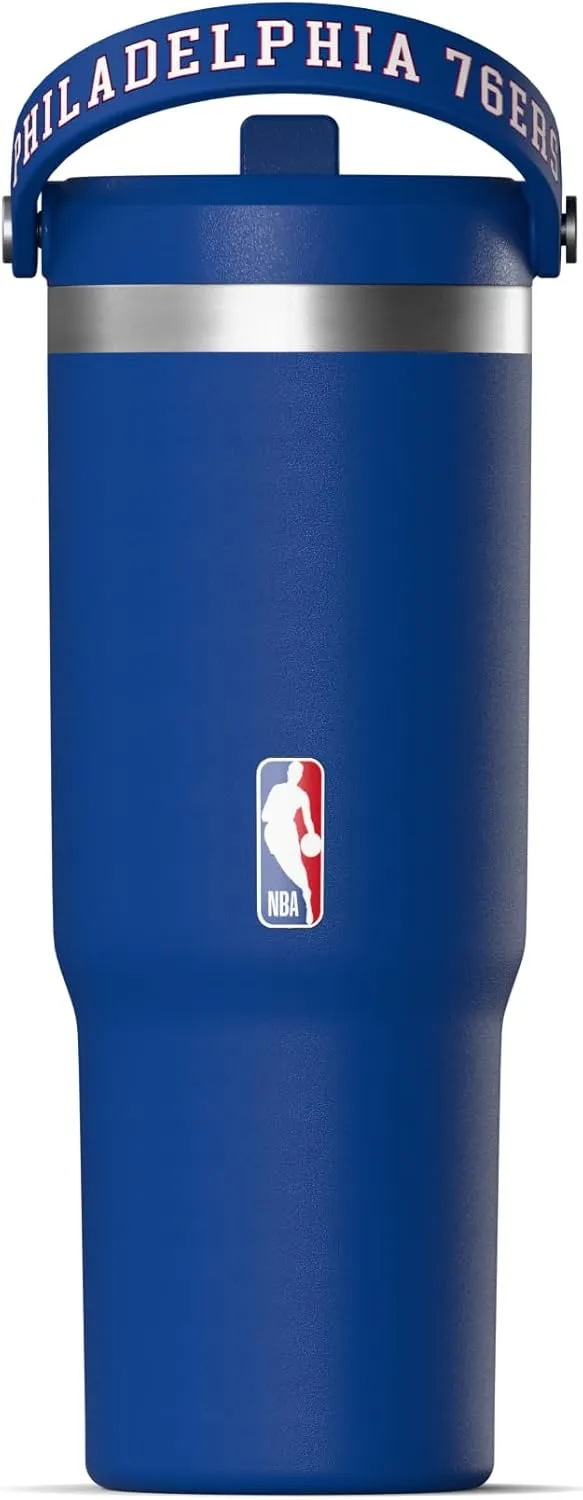 Hydrapeak x NBA Officially Licensed Philadelphia 76ers 32 oz Nomad Tumbler with Handle and Straw Lid, Leakproof Stainless Steel Water Bottle