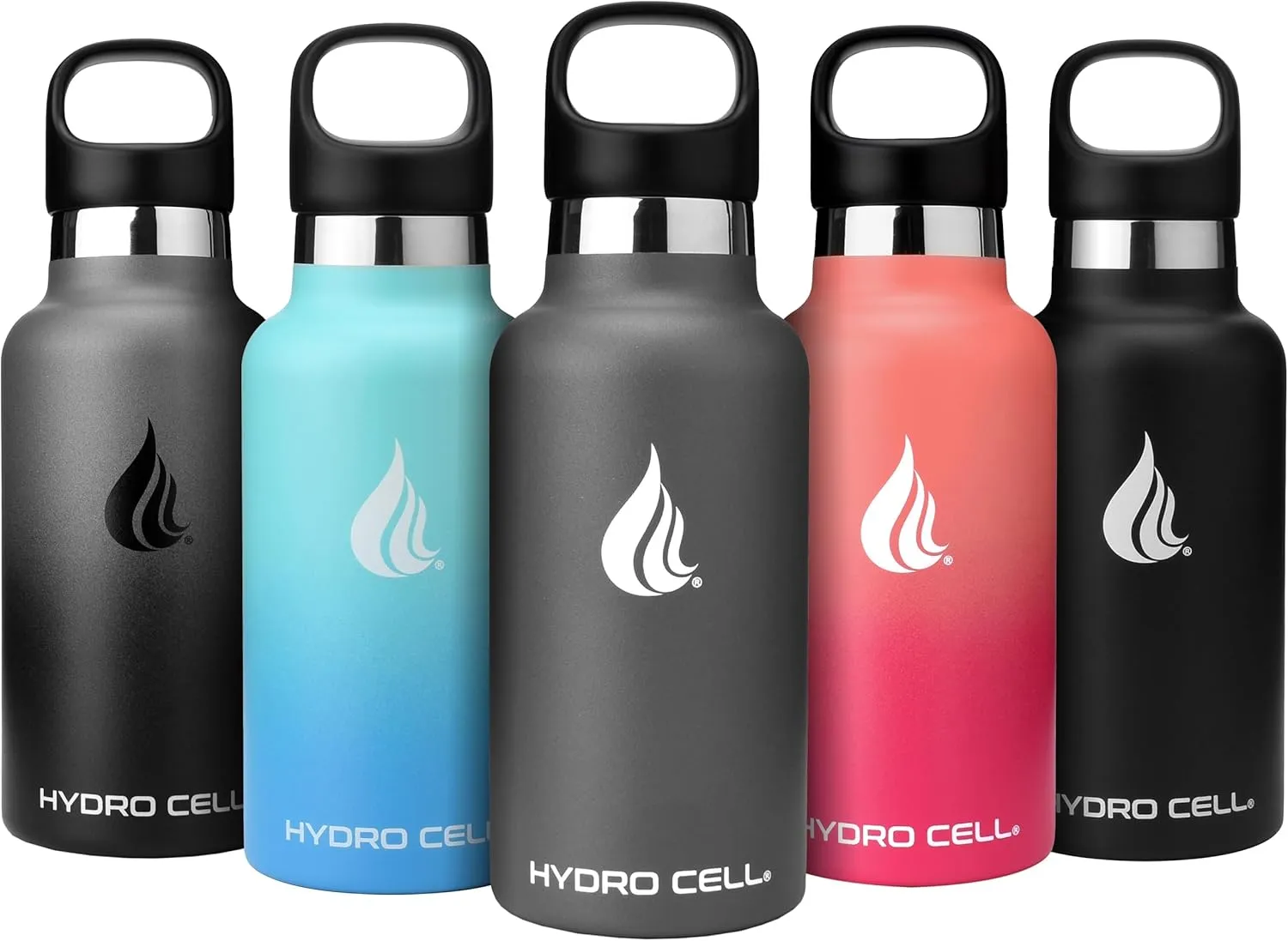 HYDRO CELL Stainless Steel Water Bottle with Straw & 2 Standard Mouth Lids (32oz 24oz 20oz 16oz) Keeps Liquids Hot or Cold w/Double Wall Vacuum Insulated Leak Proof Sport Design (Graphite 16oz)