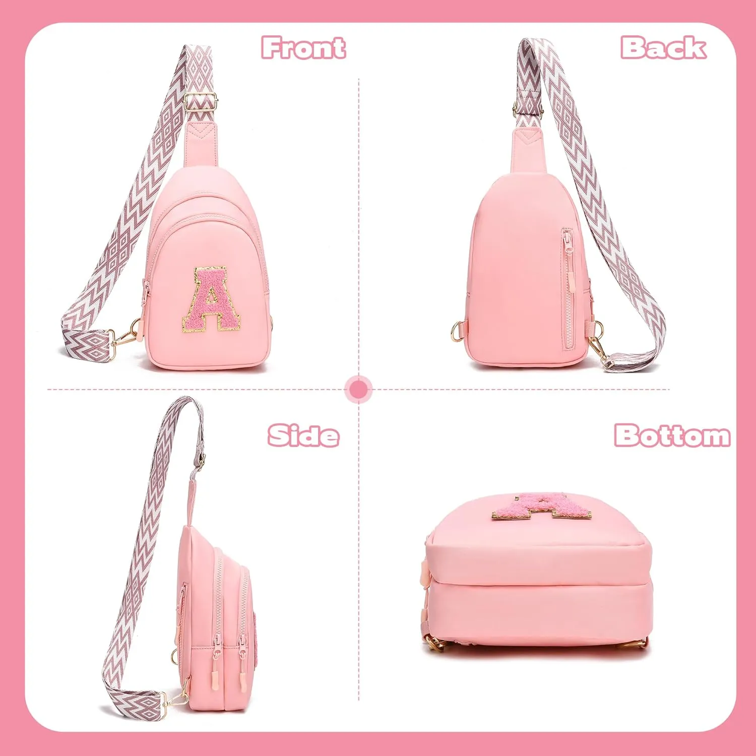 I IHAYNER Girls Sling Bag Fanny Pack Crossbody Bags with Initial Letter for Teen Girls Gift Trendy Stuff Chest Bag for Travel (Pink-E）