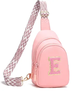 I IHAYNER Girls Sling Bag Fanny Pack Crossbody Bags with Initial Letter for Teen Girls Gift Trendy Stuff Chest Bag for Travel (Pink-E）