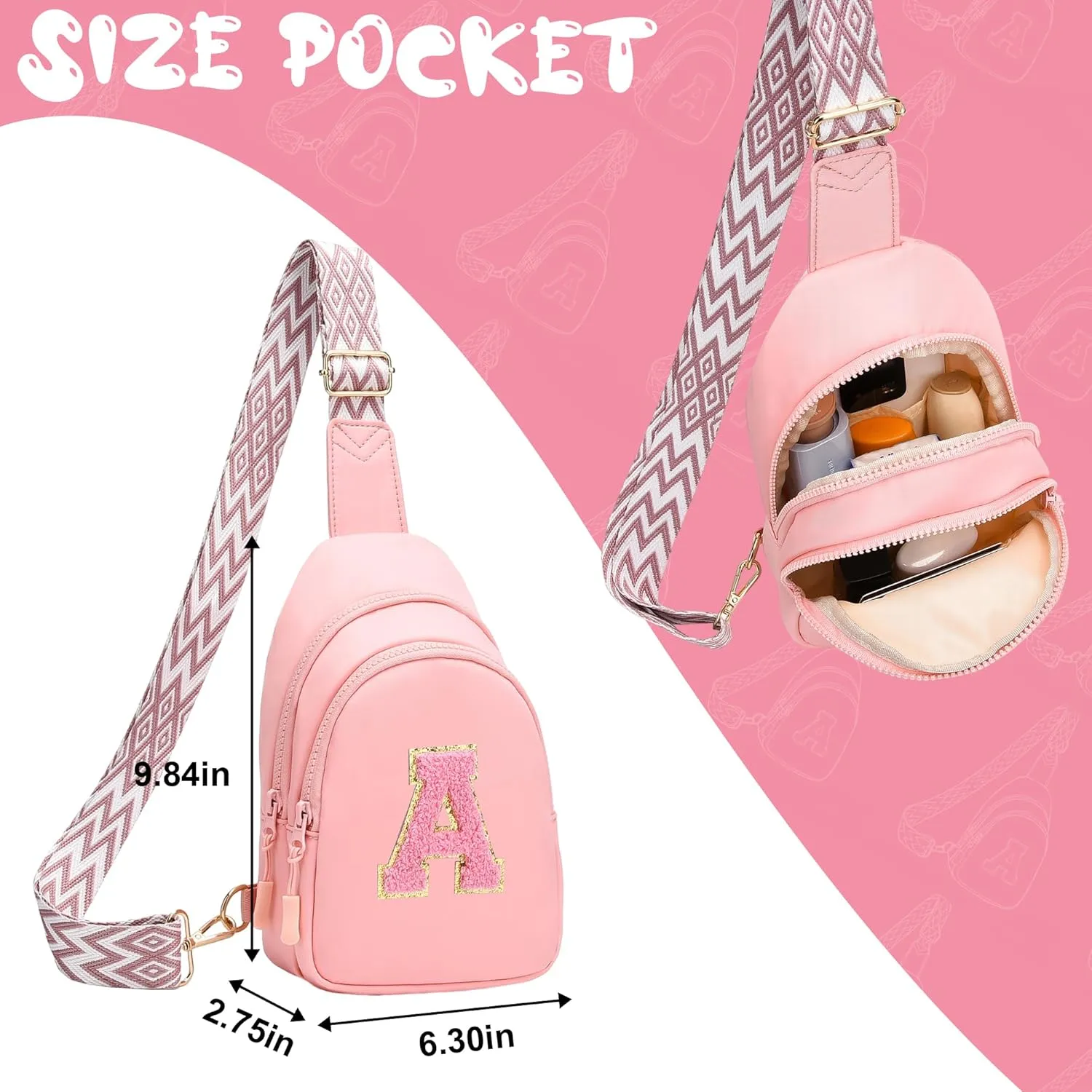 I IHAYNER Girls Sling Bag Fanny Pack Crossbody Bags with Initial Letter for Teen Girls Gift Trendy Stuff Chest Bag for Travel (Pink-E）