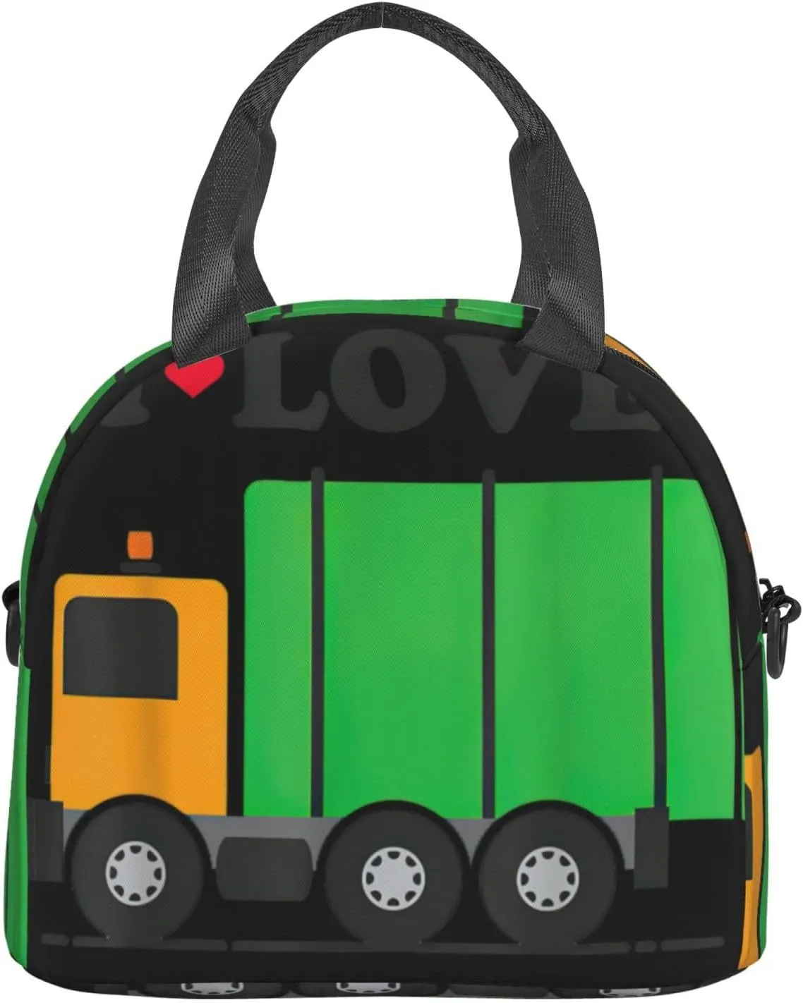 I Love Garbage Trucks Print Crossbody Insulated Lunch Bags For Women Men Cooler Bag Lightweight Waterproof Lunch Box