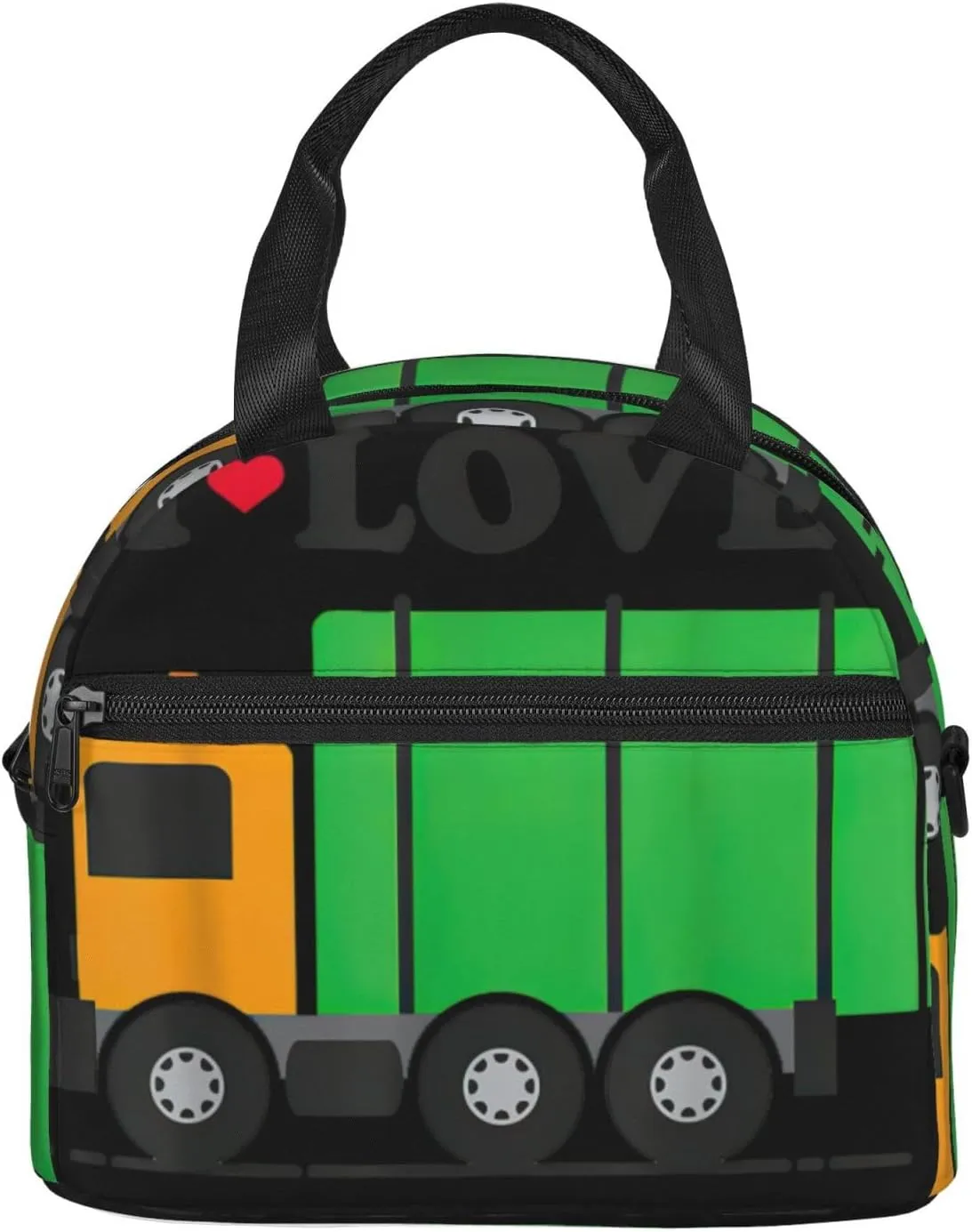 I Love Garbage Trucks Print Crossbody Insulated Lunch Bags For Women Men Cooler Bag Lightweight Waterproof Lunch Box