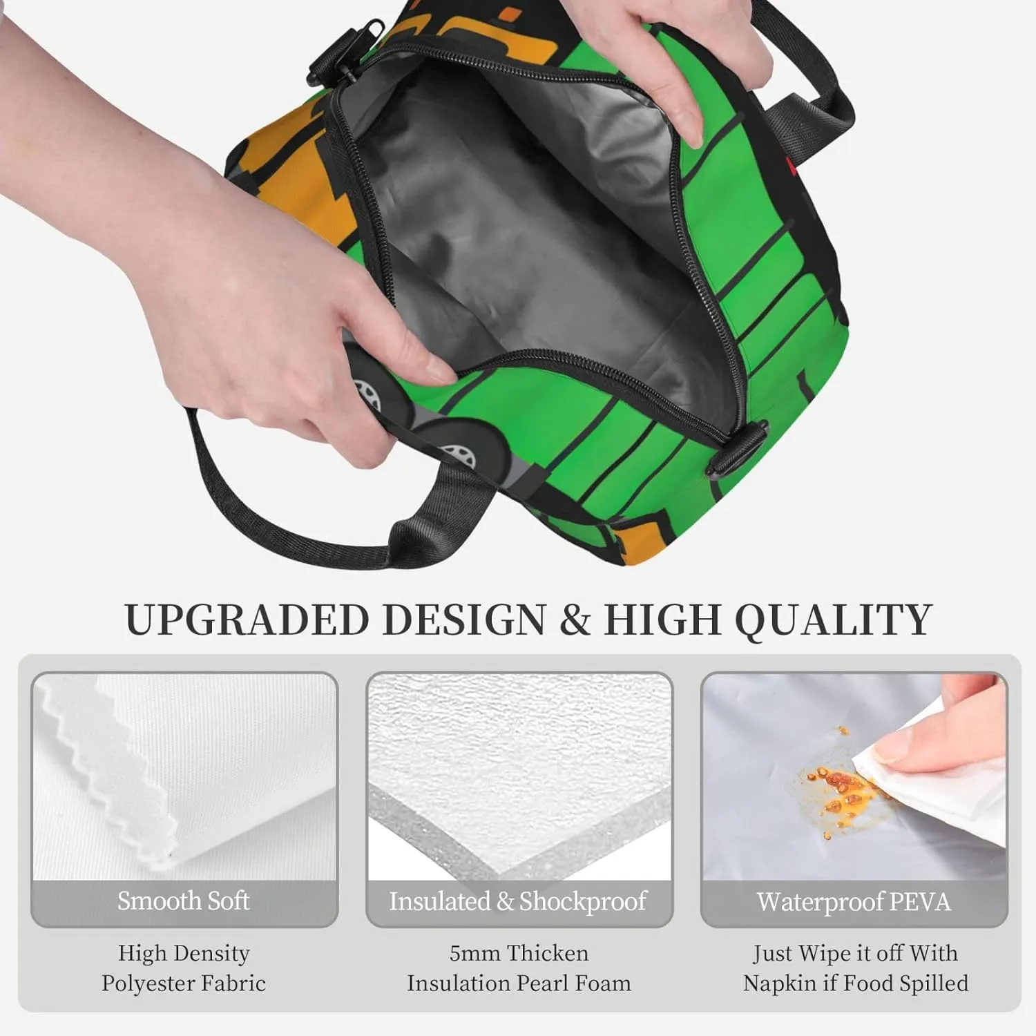 I Love Garbage Trucks Print Crossbody Insulated Lunch Bags For Women Men Cooler Bag Lightweight Waterproof Lunch Box