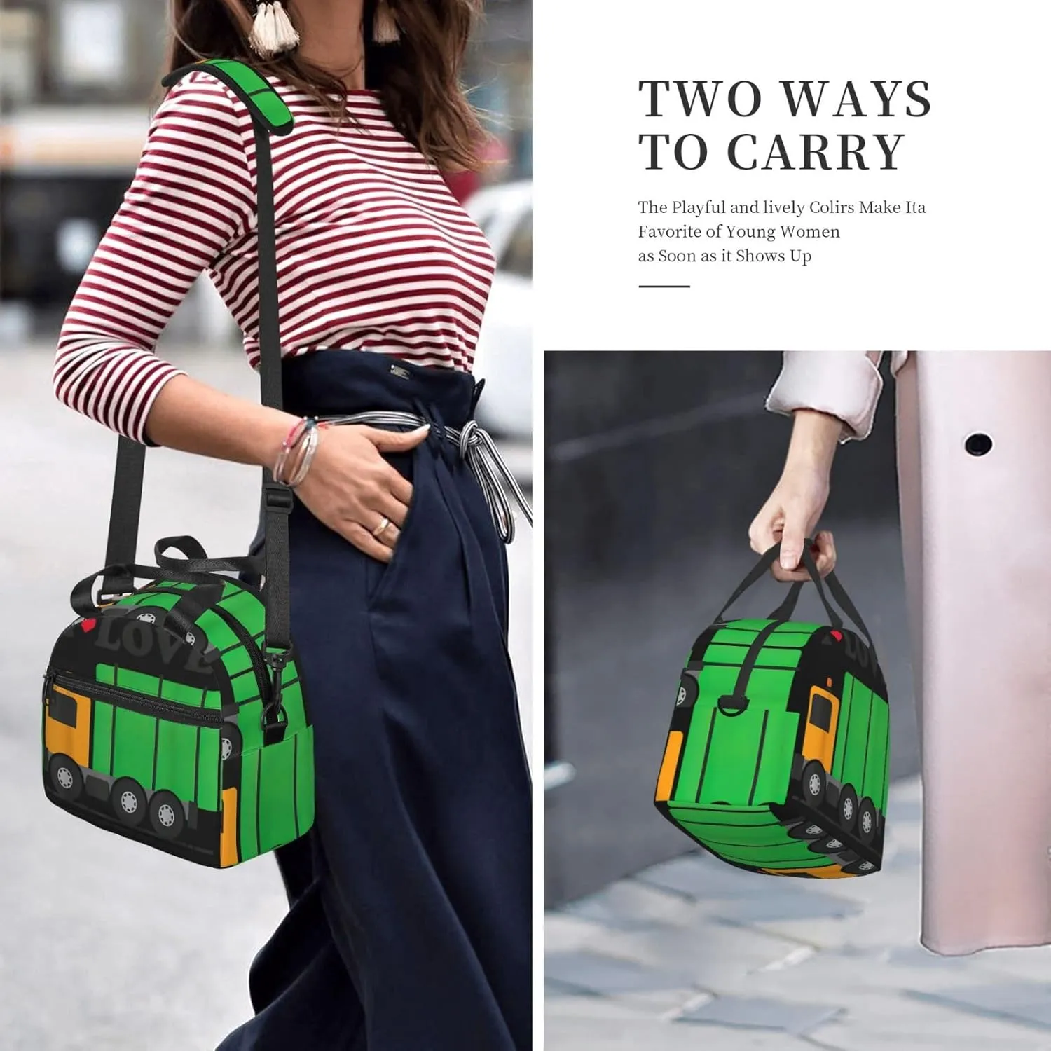 I Love Garbage Trucks Print Crossbody Insulated Lunch Bags For Women Men Cooler Bag Lightweight Waterproof Lunch Box