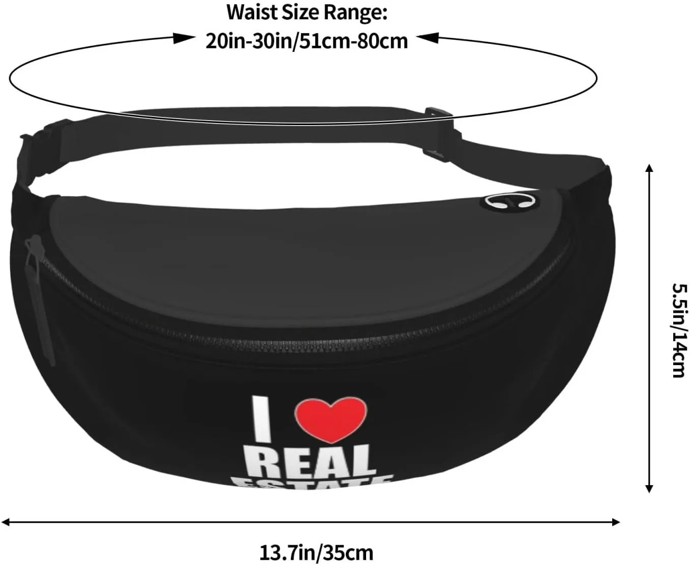 I Love Real Estate Unisex Adjustable Leisure Waist Bag Outdoor Sports Running Waist Bag Business Travel Mobile Phone Bag, Black