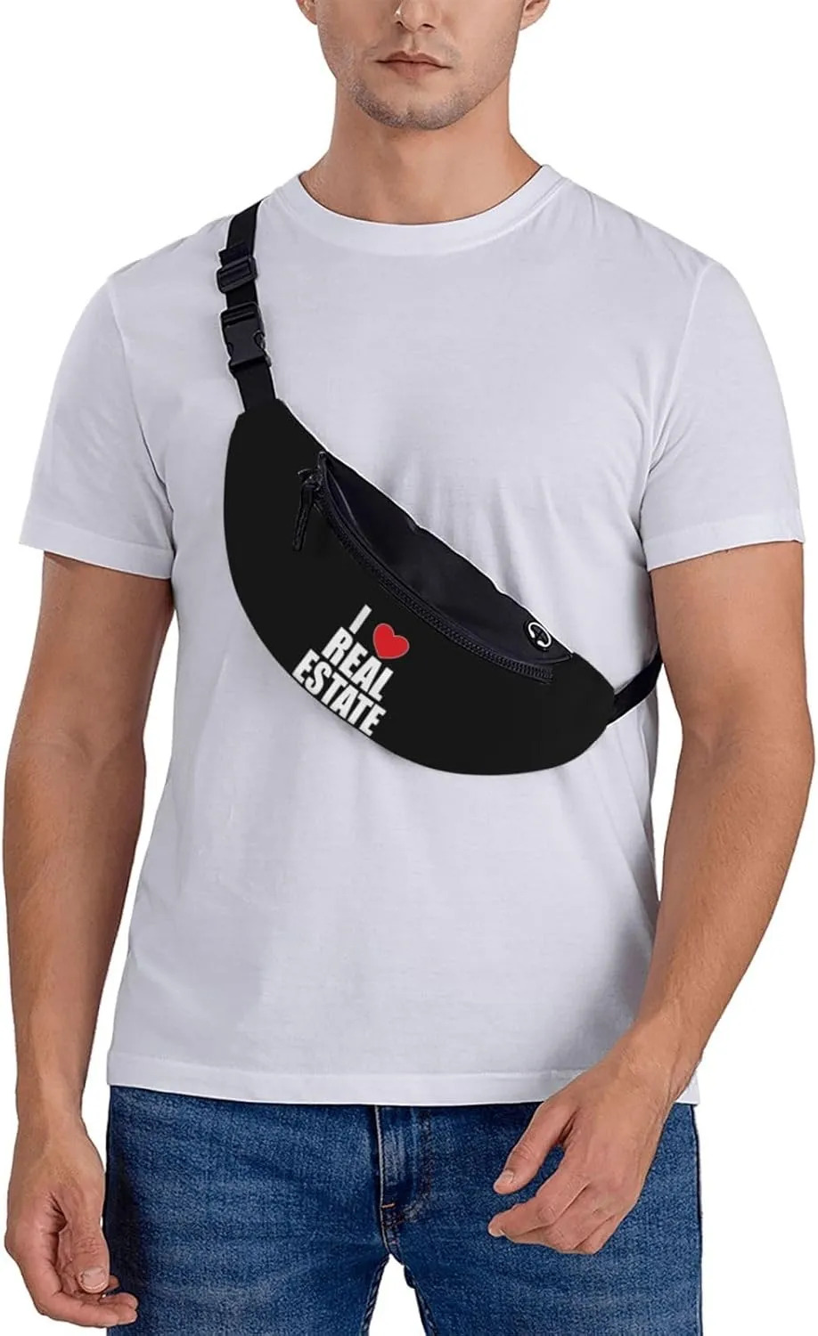 I Love Real Estate Unisex Adjustable Leisure Waist Bag Outdoor Sports Running Waist Bag Business Travel Mobile Phone Bag, Black