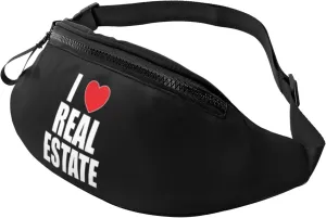 I Love Real Estate Unisex Adjustable Leisure Waist Bag Outdoor Sports Running Waist Bag Business Travel Mobile Phone Bag, Black
