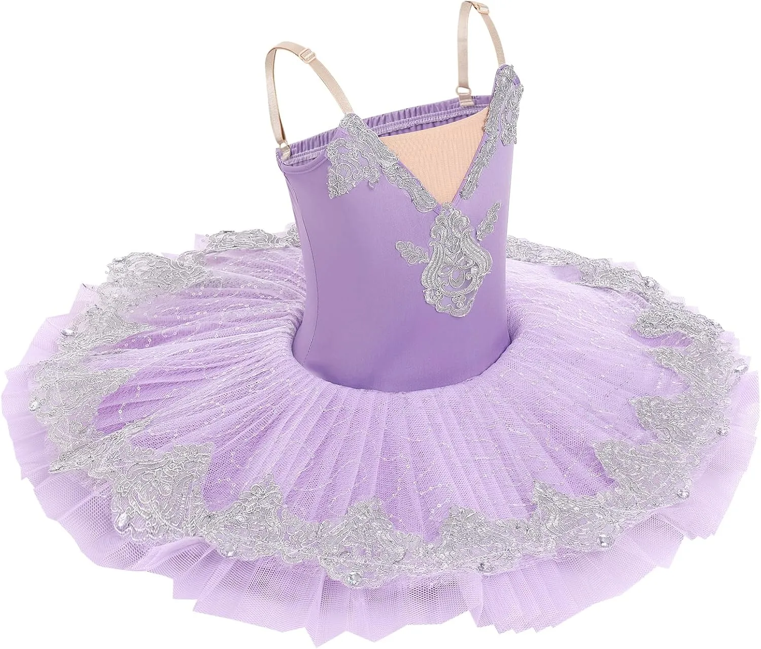 IBAKOM Ballerina Swan Lake Costume Dance Pancake Platter Tutu Ruffle Sleeve Floral Print Gymnastics Leotard Ballet Tutu