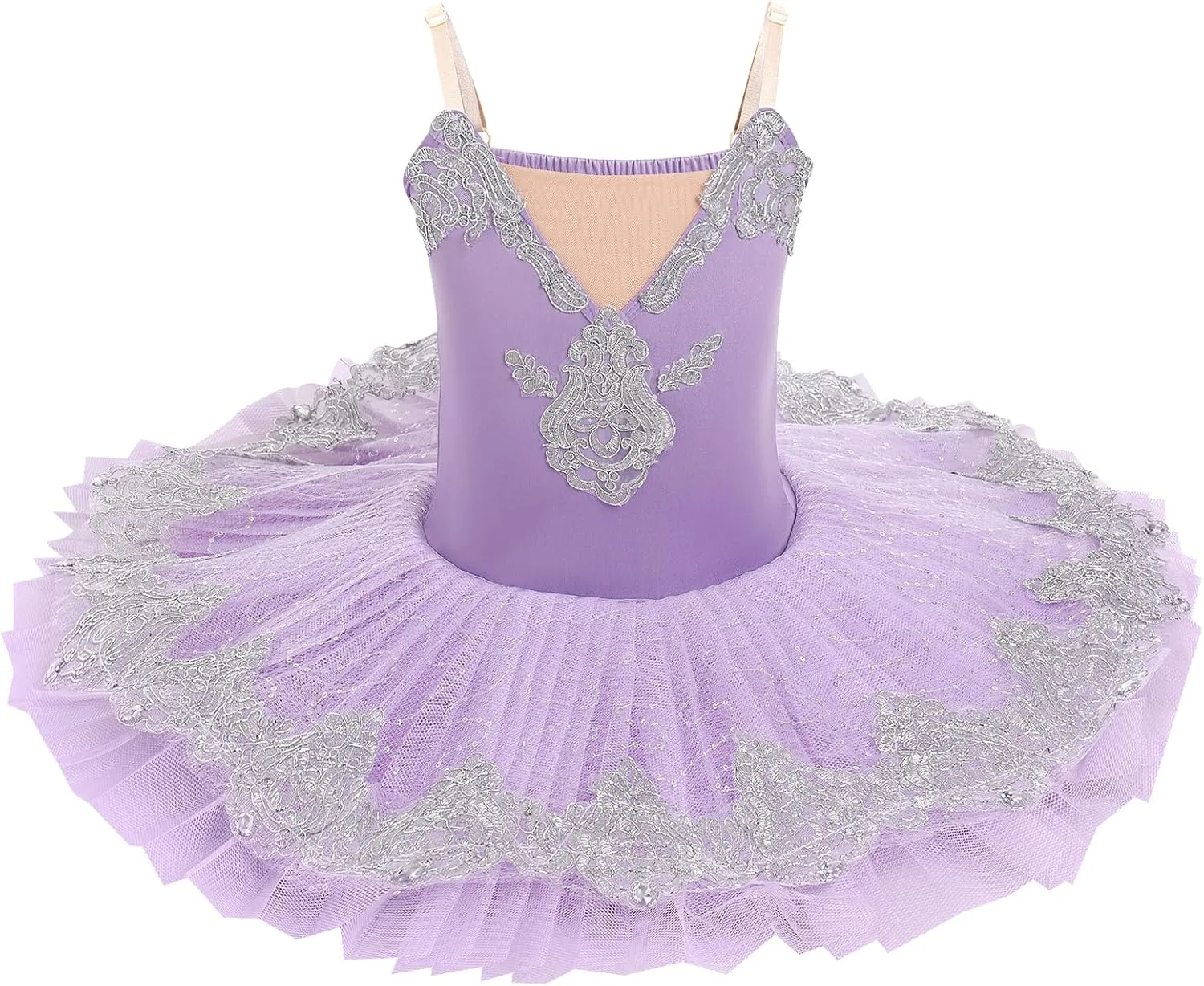 IBAKOM Ballerina Swan Lake Costume Dance Pancake Platter Tutu Ruffle Sleeve Floral Print Gymnastics Leotard Ballet Tutu