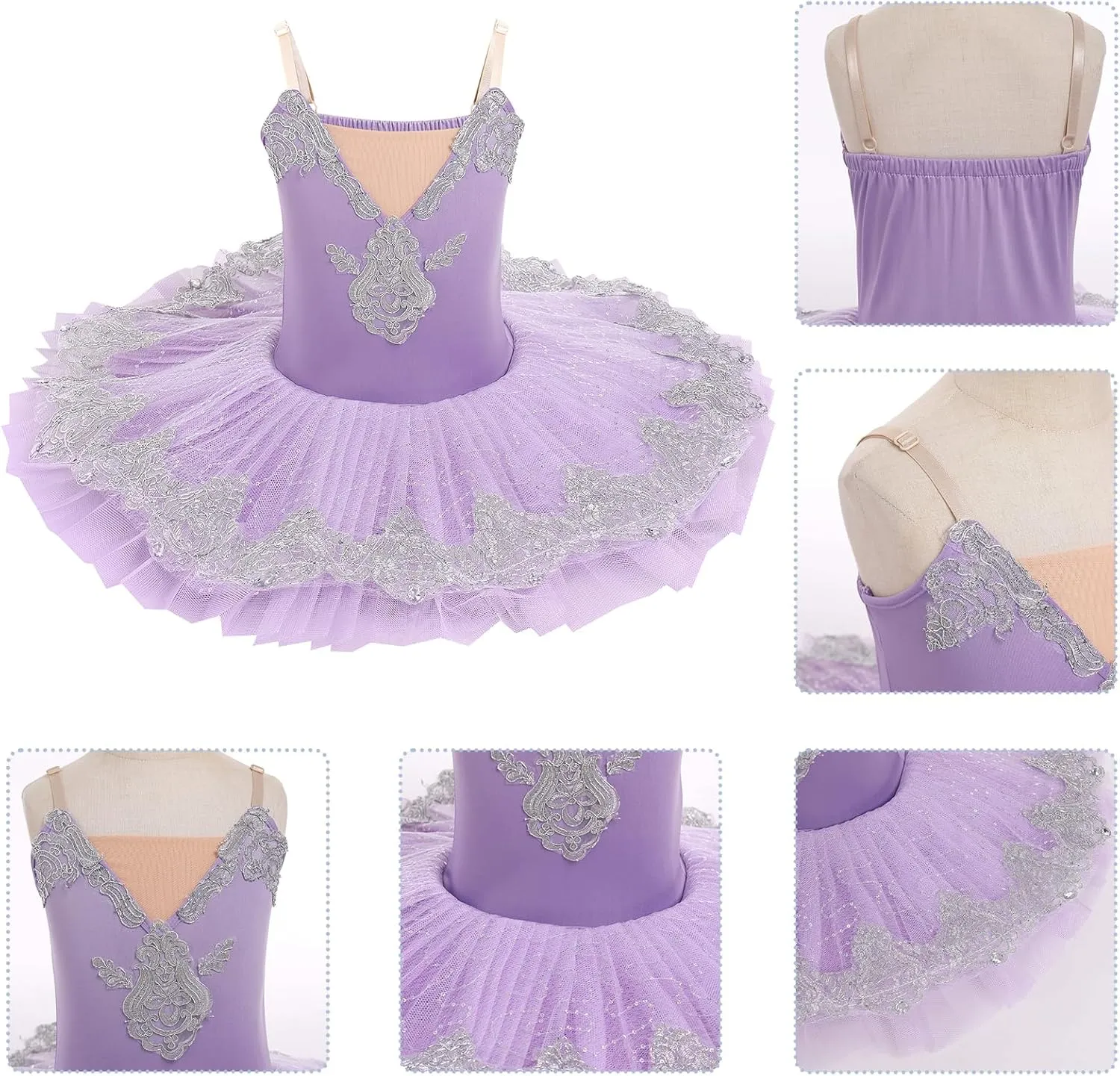 IBAKOM Ballerina Swan Lake Costume Dance Pancake Platter Tutu Ruffle Sleeve Floral Print Gymnastics Leotard Ballet Tutu