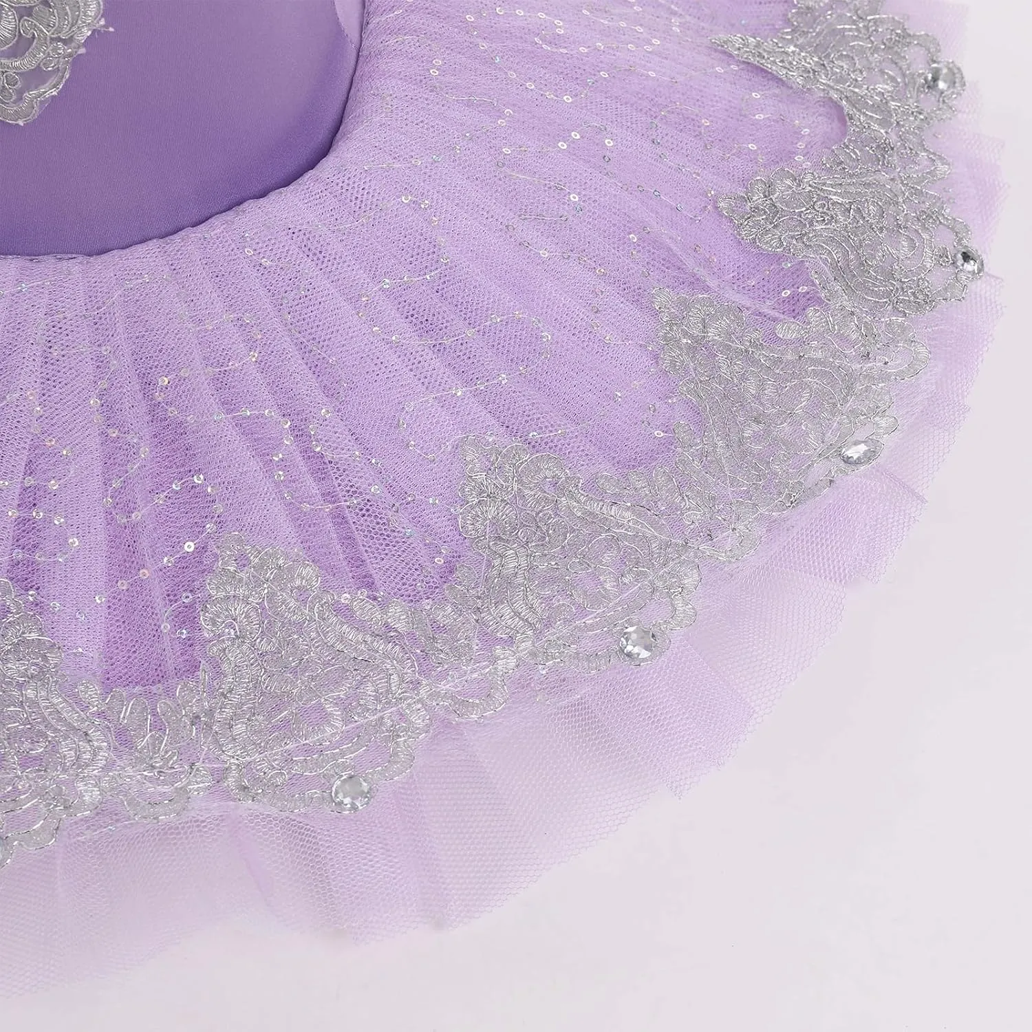 IBAKOM Ballerina Swan Lake Costume Dance Pancake Platter Tutu Ruffle Sleeve Floral Print Gymnastics Leotard Ballet Tutu