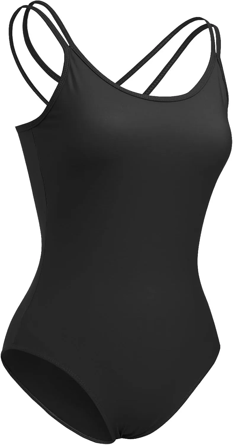 IBAKOM Ballet Leotard for Women Double Strap Adult Gymnastics Leotards with Chest Pad High Cut Dance Basic Ballerina Costume