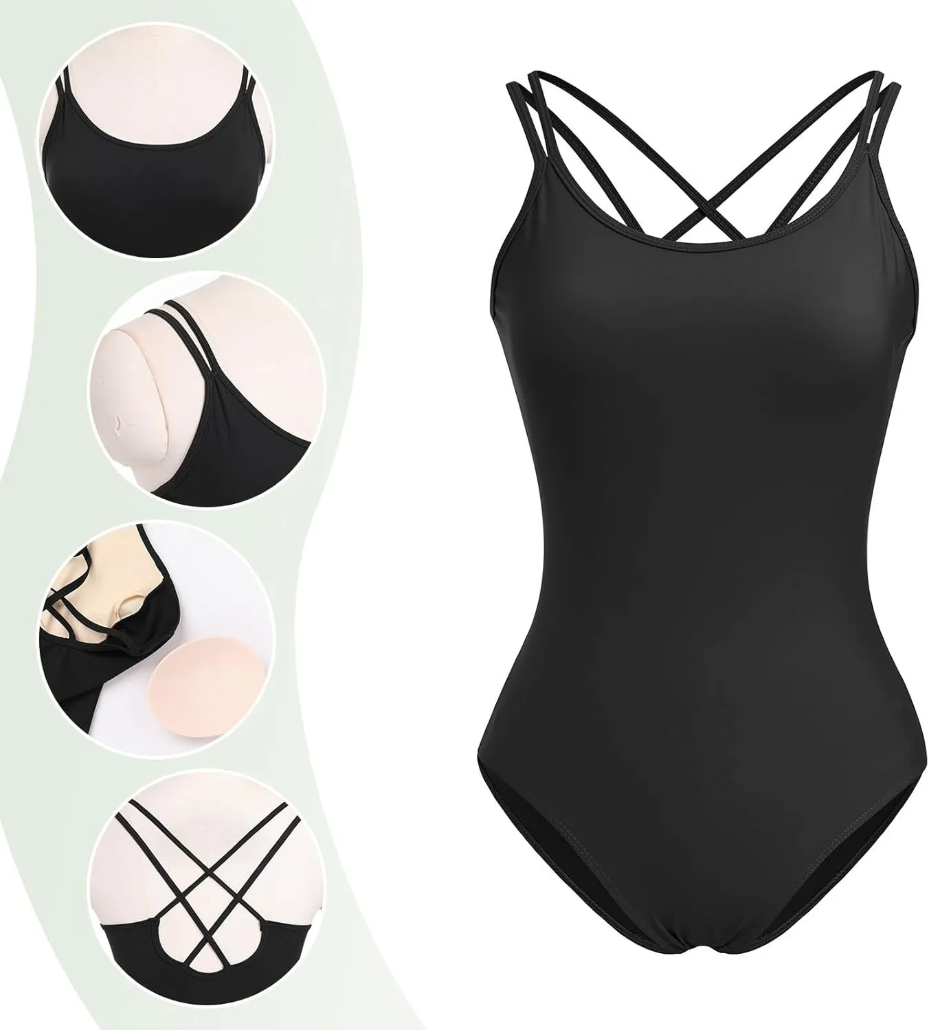 IBAKOM Ballet Leotard for Women Double Strap Adult Gymnastics Leotards with Chest Pad High Cut Dance Basic Ballerina Costume
