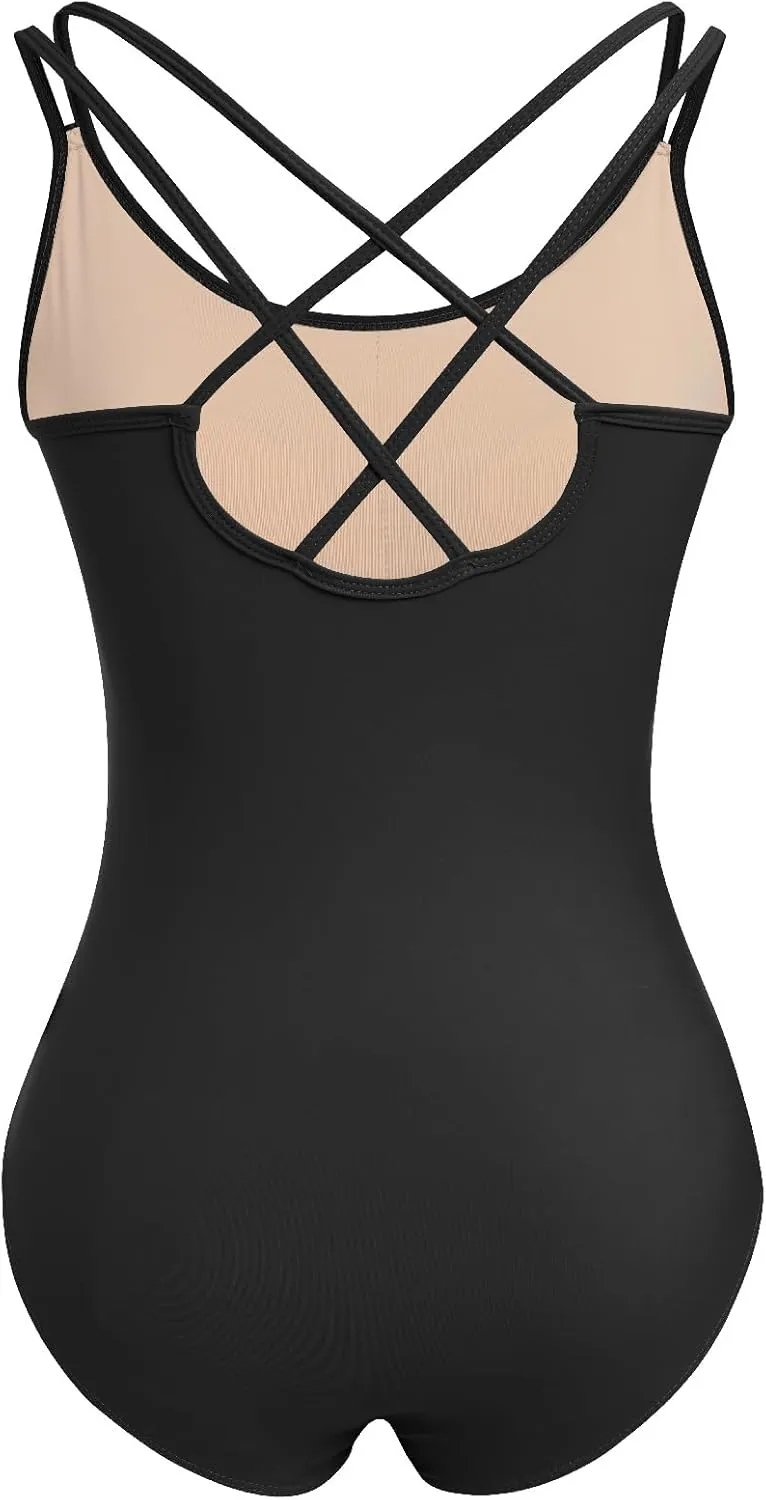 IBAKOM Ballet Leotard for Women Double Strap Adult Gymnastics Leotards with Chest Pad High Cut Dance Basic Ballerina Costume
