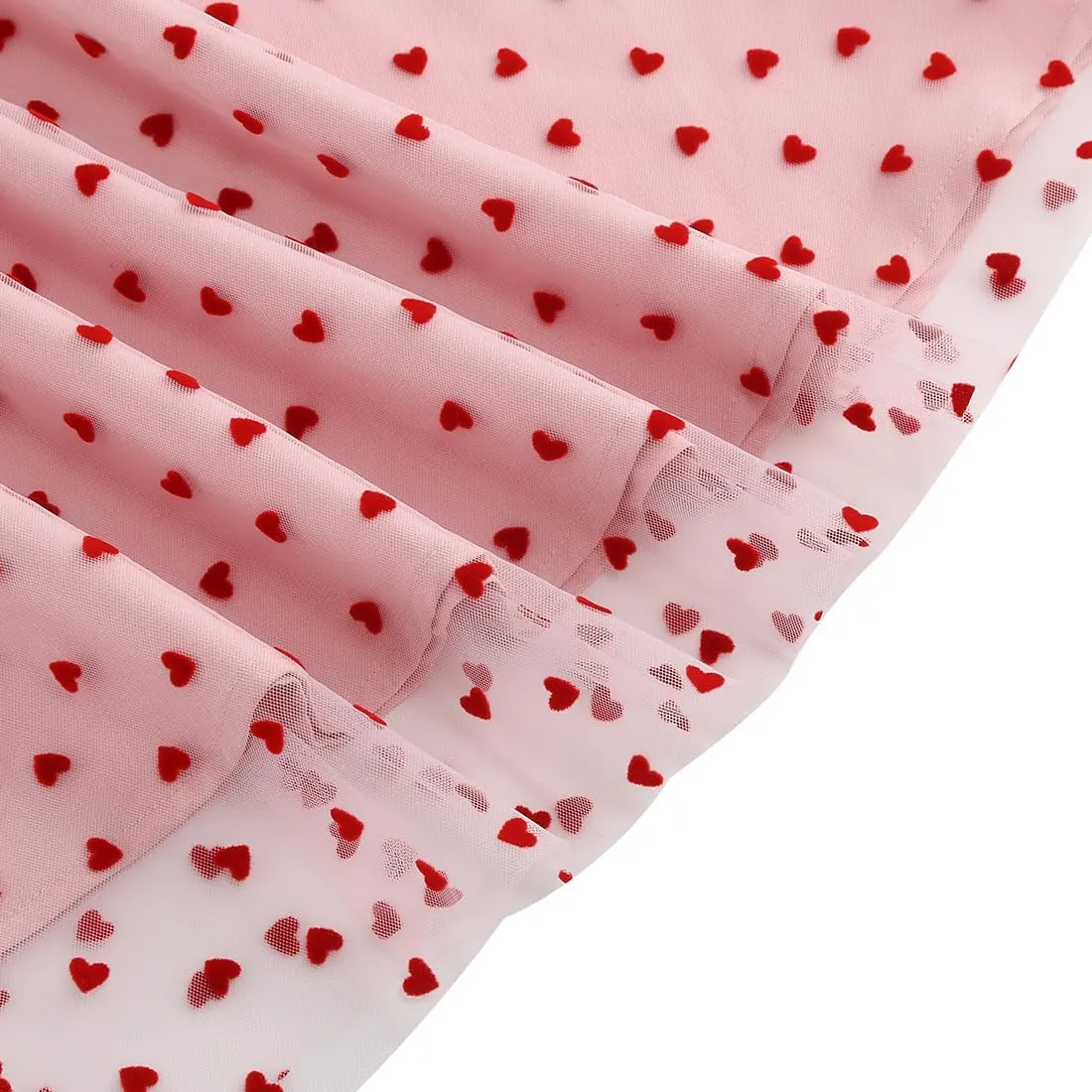 IBTOM CASTLE Women's 1950s Vintage Dress Short Sleeve Heart Print Mesh Retro Evening Prom Cocktail Party Swing A Line Dress