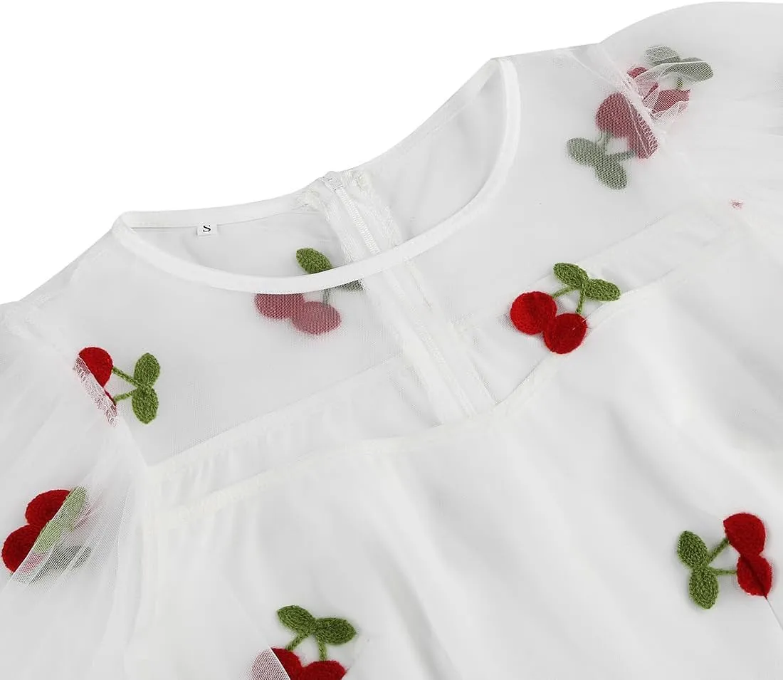 IBTOM CASTLE Women's 1950s Vintage Dress Short Sleeve Heart Print Mesh Retro Evening Prom Cocktail Party Swing A Line Dress