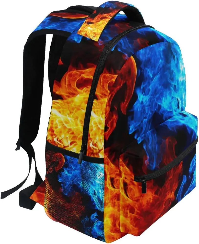 Ice Fire Backpack Skull Rose Bookbag Hippo Schoolbag for Boys Girls Elementary School Kindergarten Casual Travel Bag Daypack