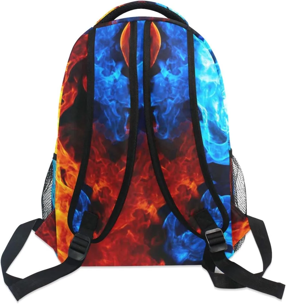 Ice Fire Backpack Skull Rose Bookbag Hippo Schoolbag for Boys Girls Elementary School Kindergarten Casual Travel Bag Daypack
