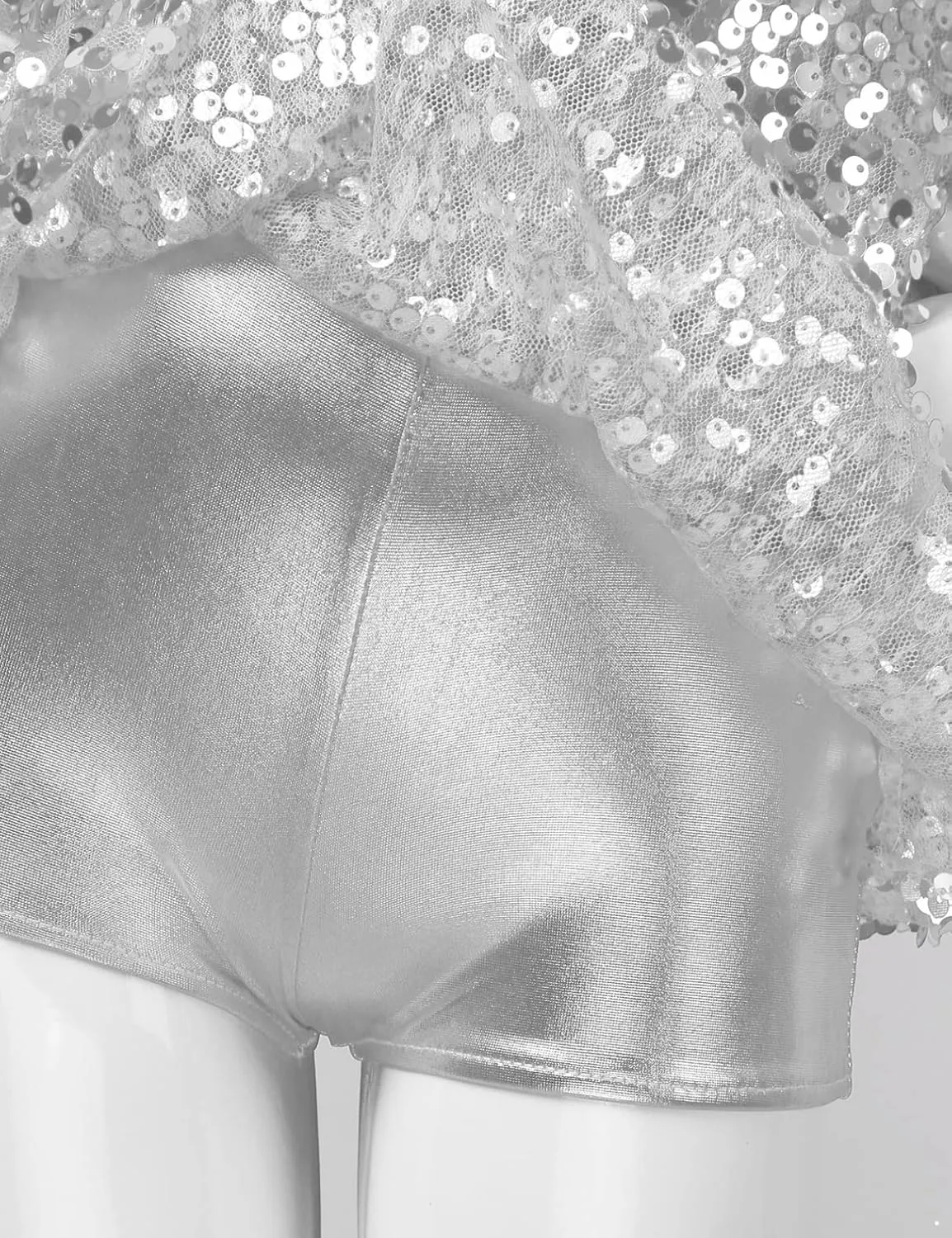 iiniim Kids Girls Sparkly Sequins Dress Leotard with Hair Tie Jazz Latin Rumba Samba Dance Performance Costume