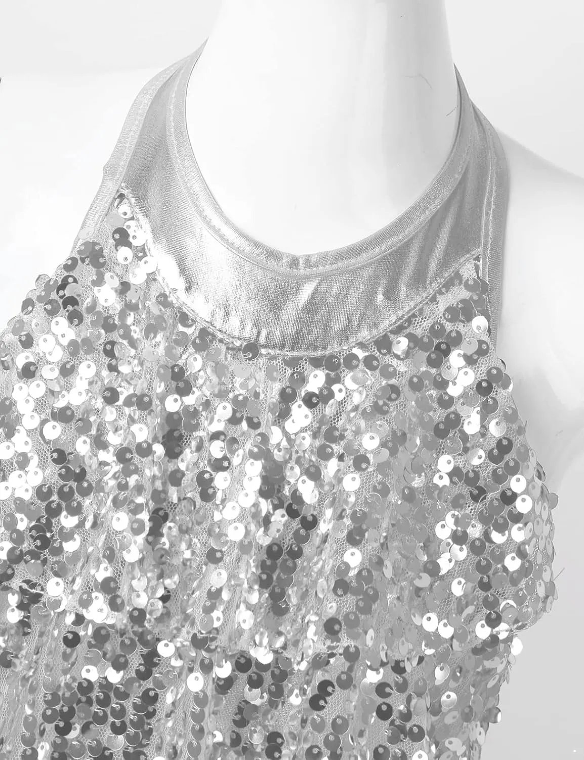 iiniim Kids Girls Sparkly Sequins Dress Leotard with Hair Tie Jazz Latin Rumba Samba Dance Performance Costume