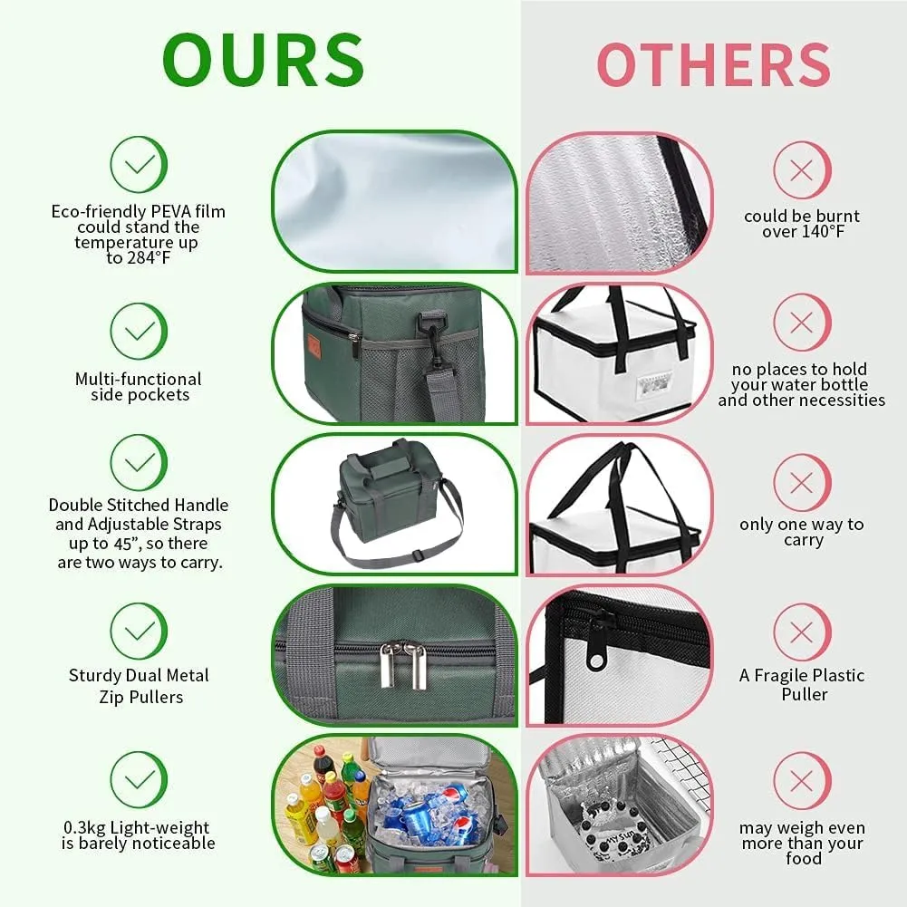 iknoe Large Foldable Cooler Bag, 8.5L Insulated Lunch Bag, Leakproof Lunch Cooler Tote with Multi-Bag Design Suitable for Beach, Picnic and Office Use, Grayish green 15-Can