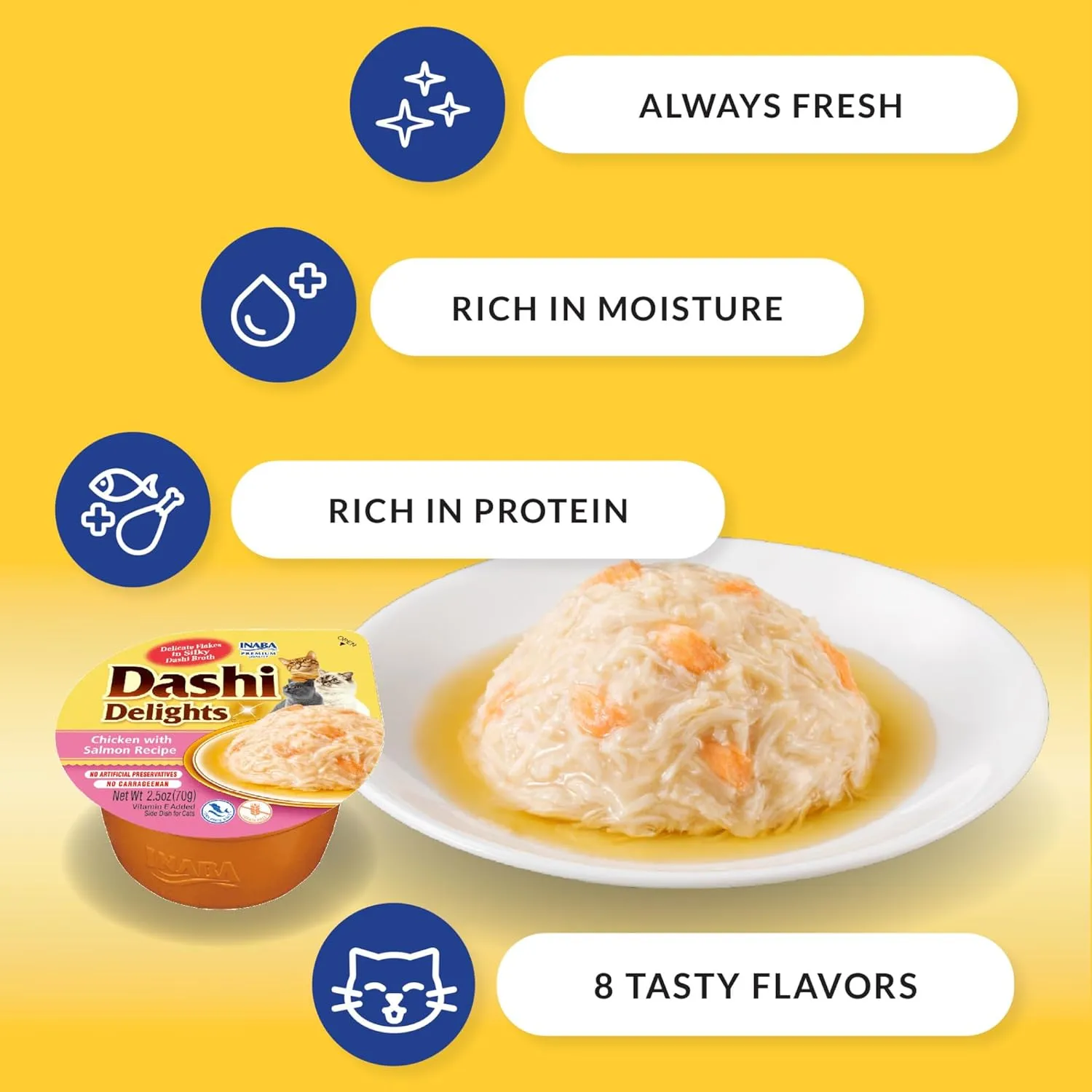 INABA Dashi Delights for Cats, Shredded Chicken with Bonito Flake Broth, 2.5 Ounce Cup, 12 Cups Total, Tuna Variety