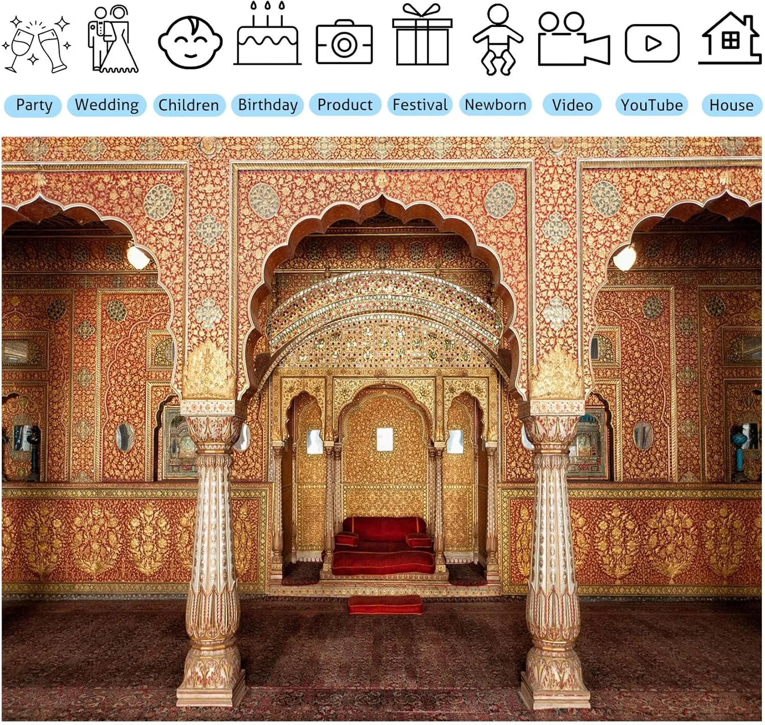 Indian Royal Palace Backdrop 10x8ft India Theme Birthday Wedding Party Decoration Photoshoot Props
