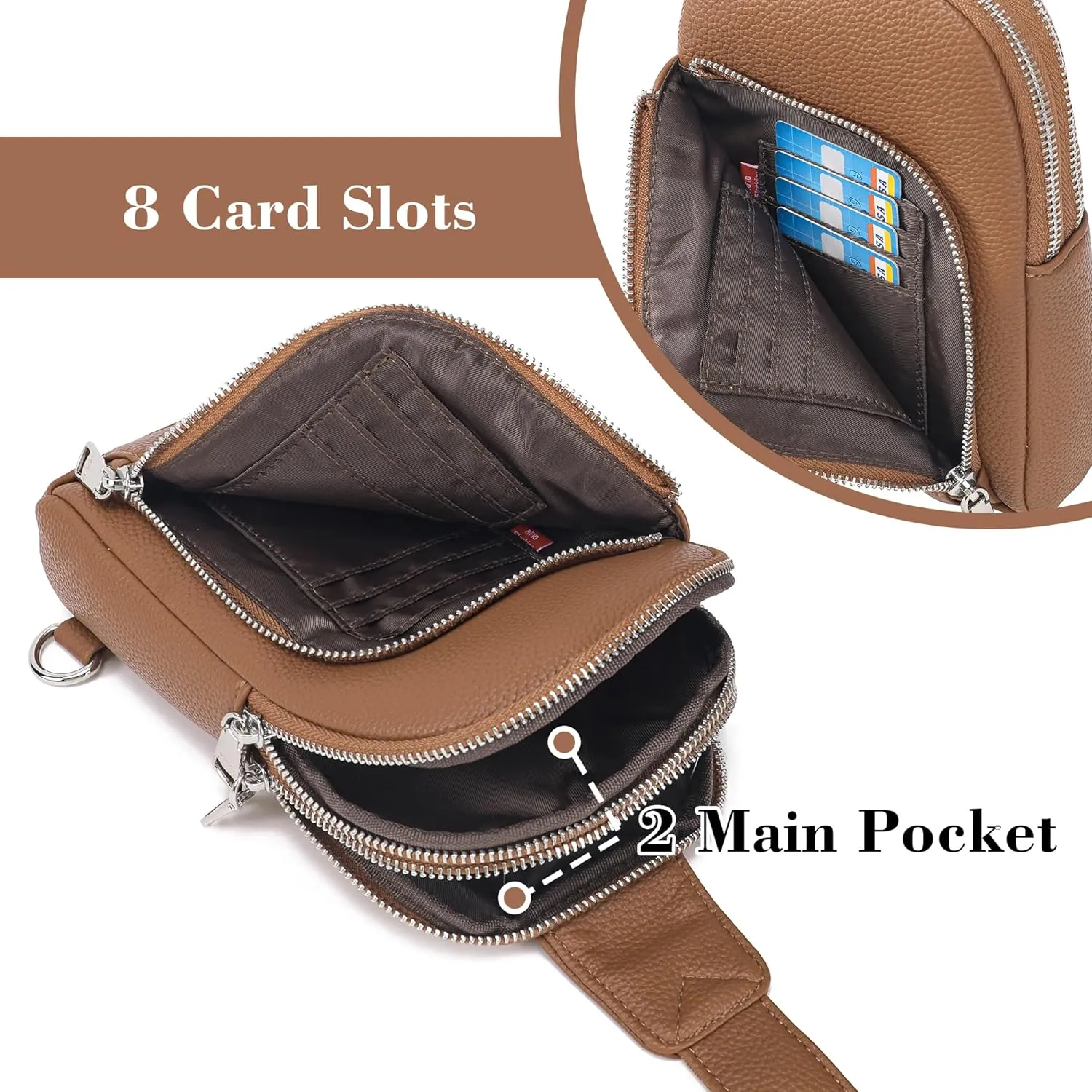 INICAT RFID Blocking Sling Bag Leather Crossbody Bags for Women Fanny Pack Cross Body for Woman Chest Bag for Travel 1.9L
