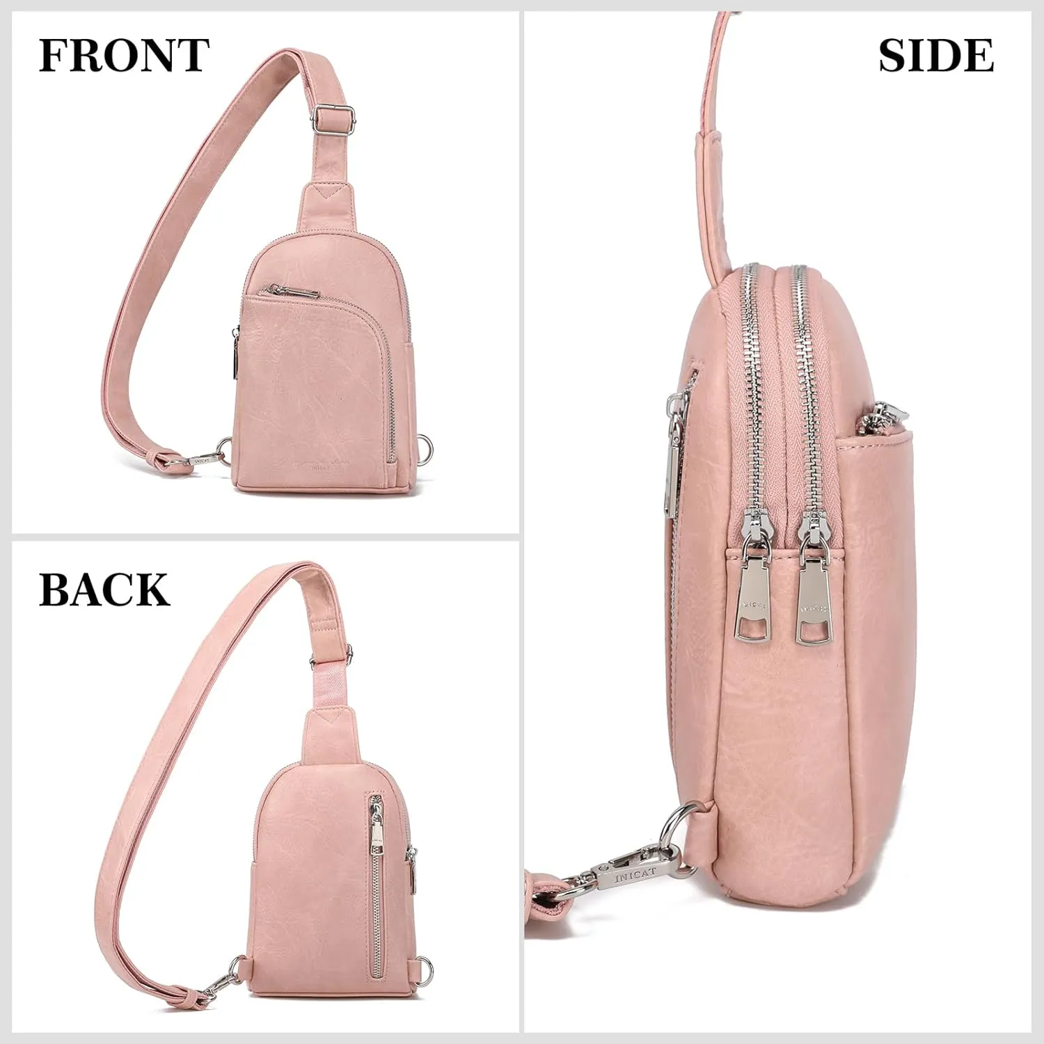 INICAT RFID Blocking Sling Bag Leather Crossbody Bags for Women Fanny Pack Cross Body for Woman Chest Bag for Travel 1.9L