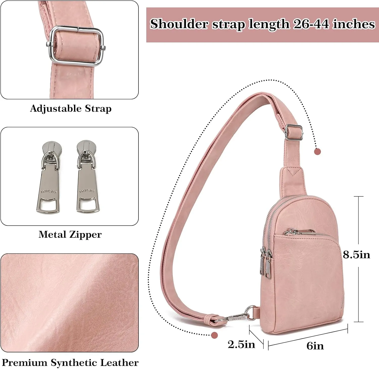 INICAT RFID Blocking Sling Bag Leather Crossbody Bags for Women Fanny Pack Cross Body for Woman Chest Bag for Travel 1.9L