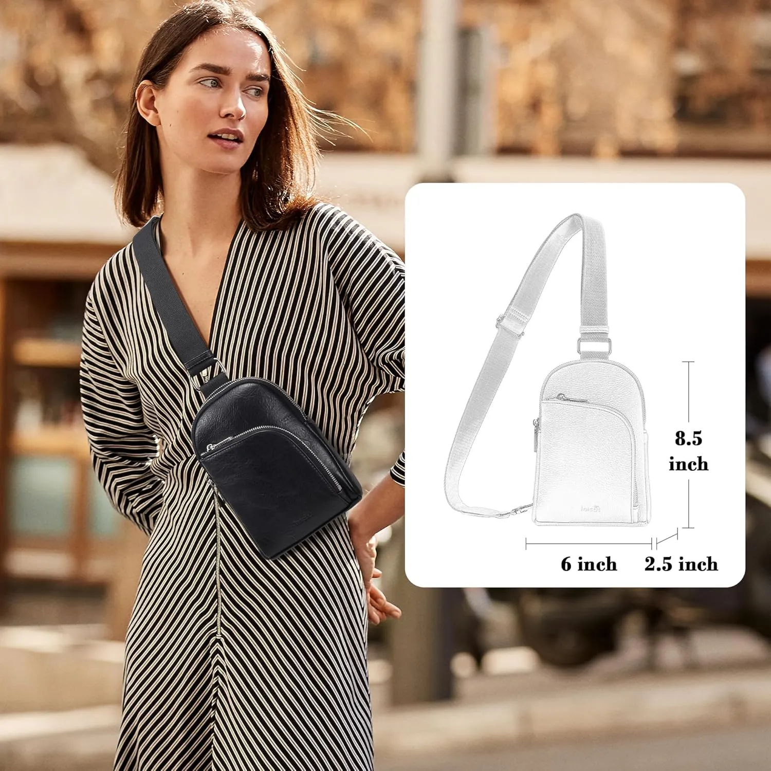 INICAT RFID Blocking Sling Bag Leather Crossbody Bags for Women Fanny Pack Cross Body for Woman Chest Bag for Travel 1.9L