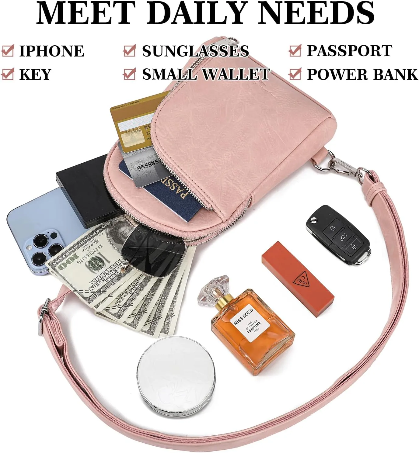 INICAT RFID Blocking Sling Bag Leather Crossbody Bags for Women Fanny Pack Cross Body for Woman Chest Bag for Travel 1.9L