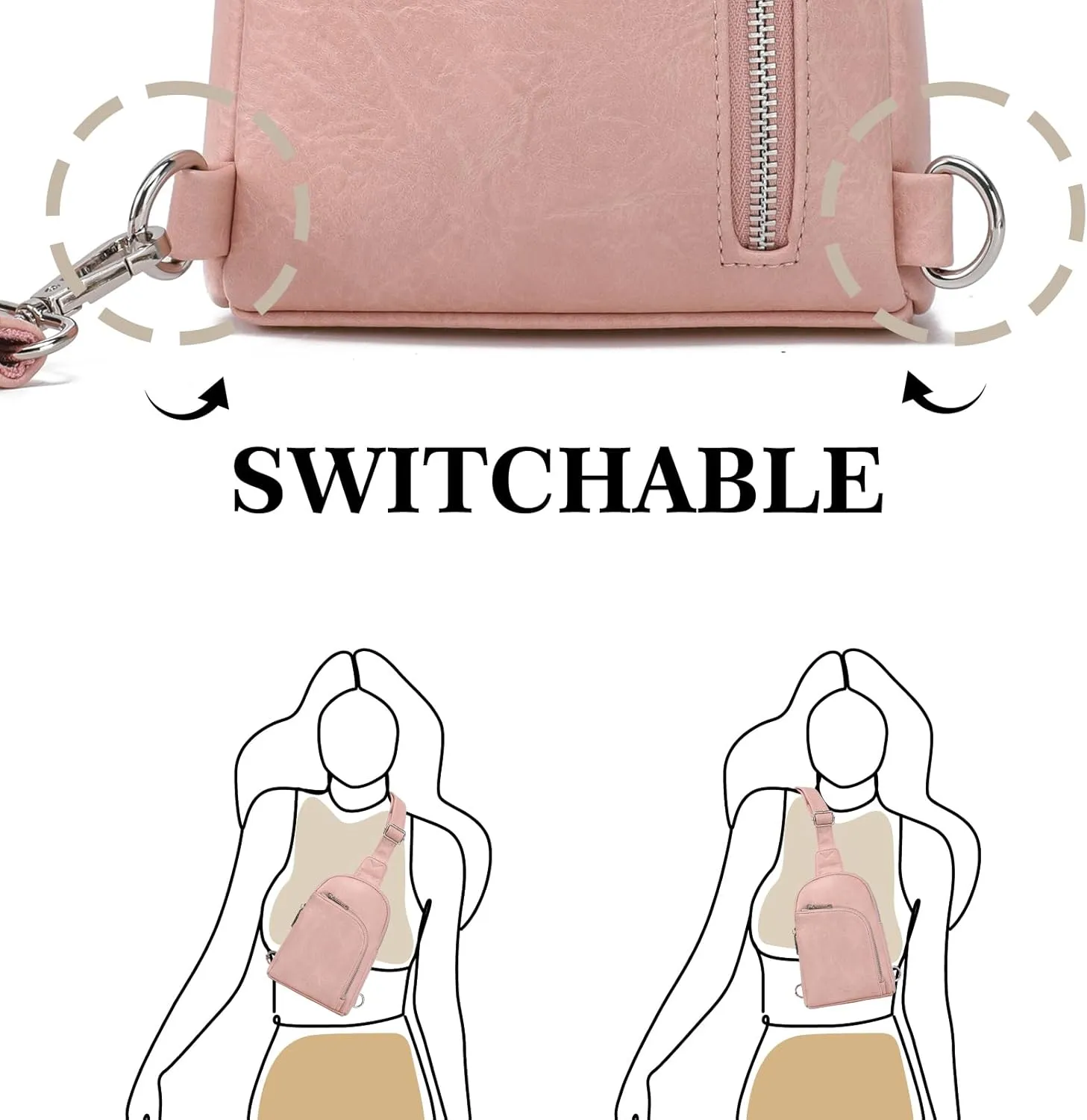 INICAT RFID Blocking Sling Bag Leather Crossbody Bags for Women Fanny Pack Cross Body for Woman Chest Bag for Travel 1.9L
