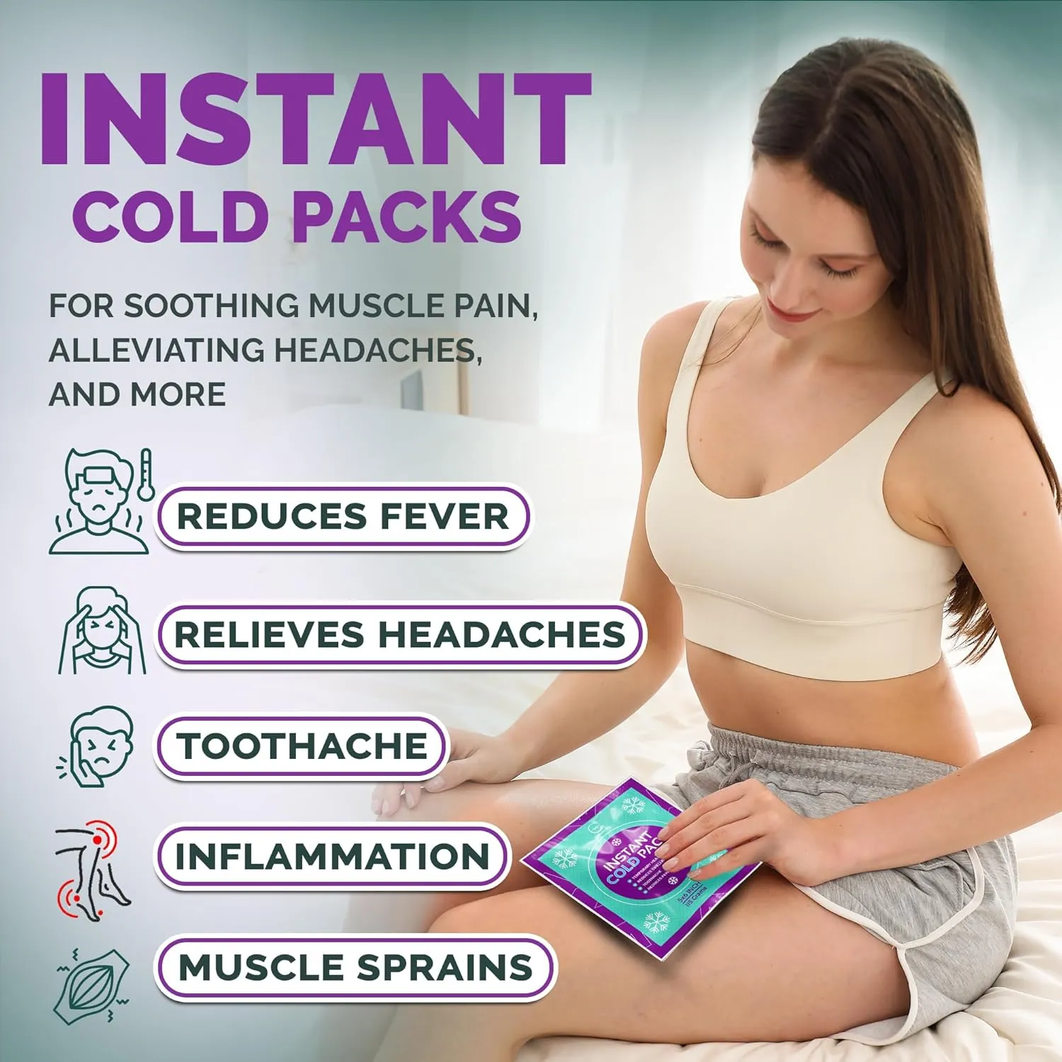 Instant Ice Cold Pack (6” x 5”) - 50 Packs Disposable Instant Ice Packs for Injuries | Cold Compress Ice Pack for Pain Relief, Swelling, First Aid, Toothache, & Outdoor Activities -Subscribe & Save
