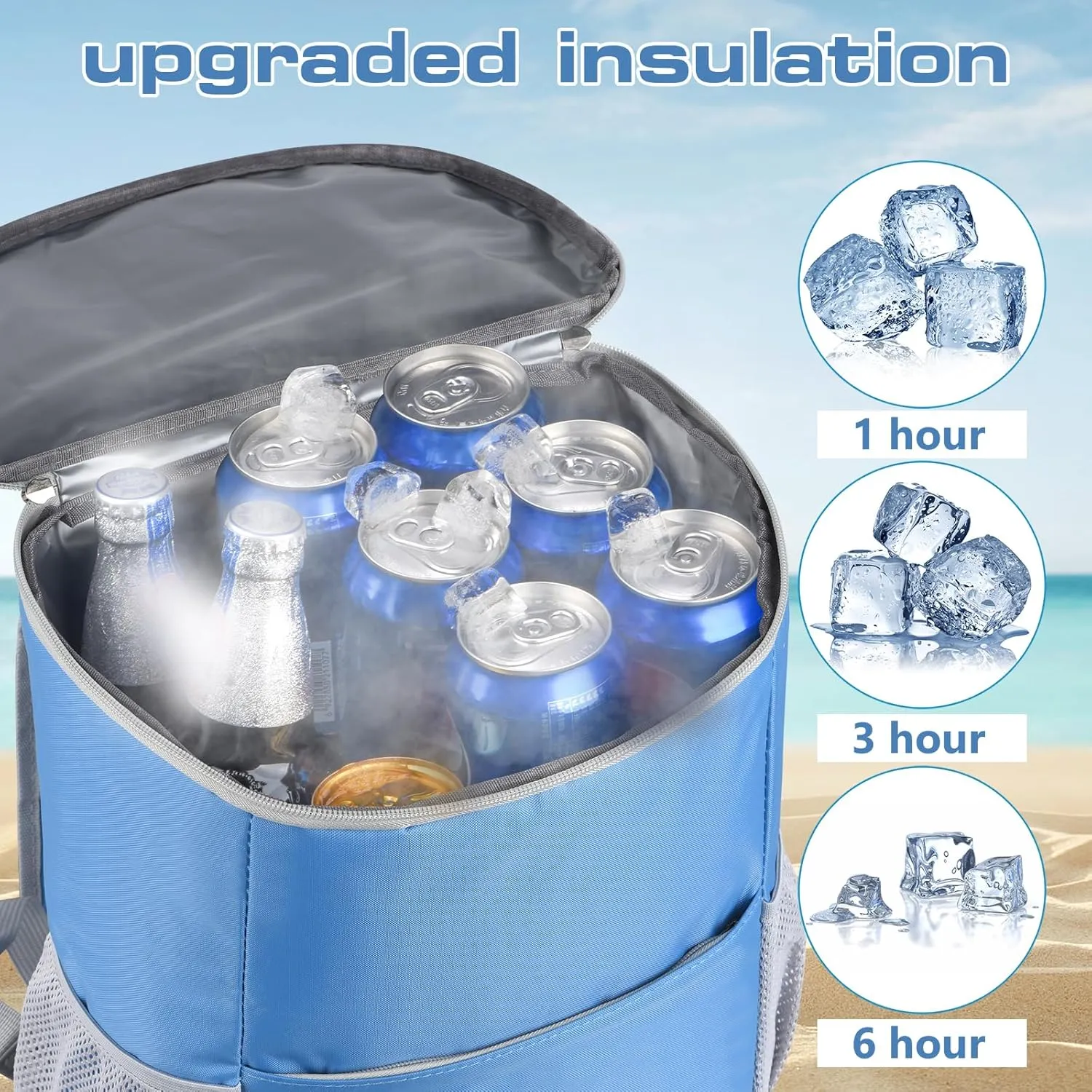 Insulated Cooler Backpack Outdoor - Leak Proof Backpack Cooler 30 Cans, Waterproof Lightweight Cooler Bag for 12h Hot/Cold Retention - Soft Cooler for Travel, Camping, Beach, Lunch