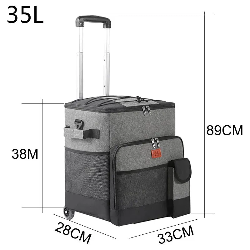Insulated Cooler Bag With Trolley and Wheels 35L