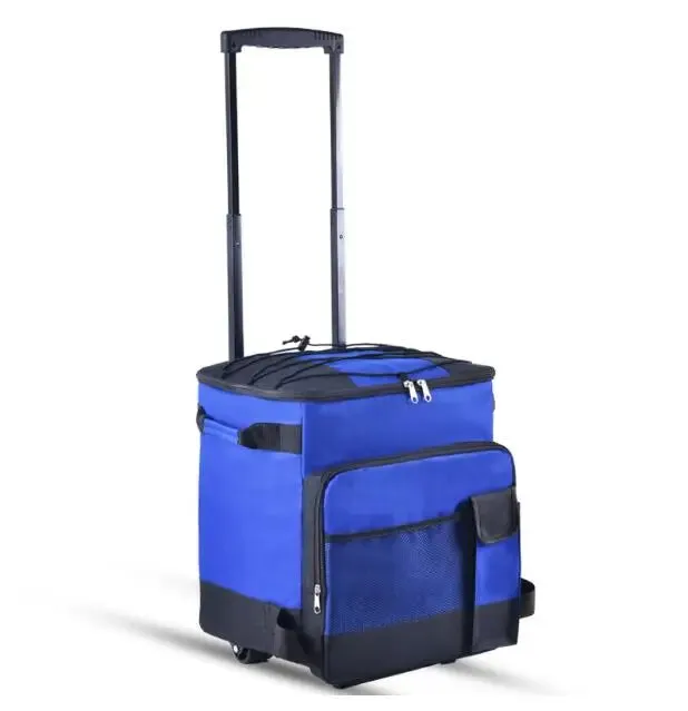 Insulated Cooler Bag With Trolley and Wheels 43L Blue