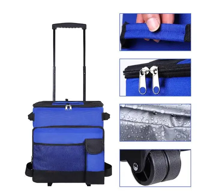 Insulated Cooler Bag With Trolley and Wheels 43L Blue