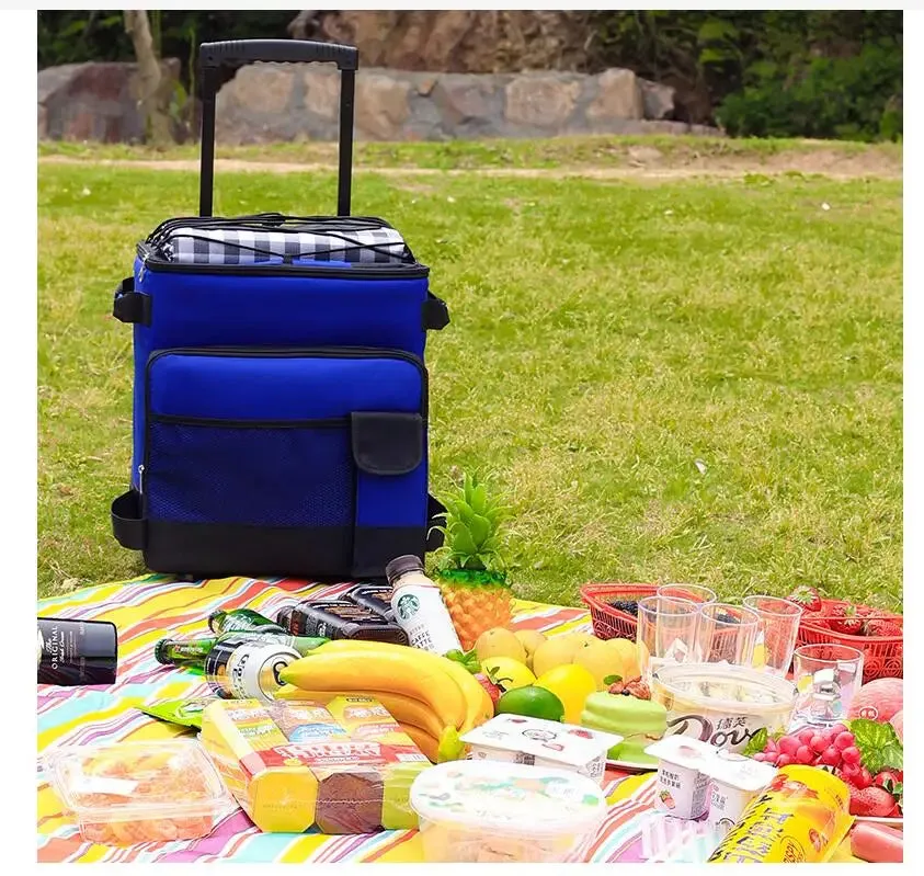 Insulated Cooler Bag With Trolley and Wheels 43L Blue