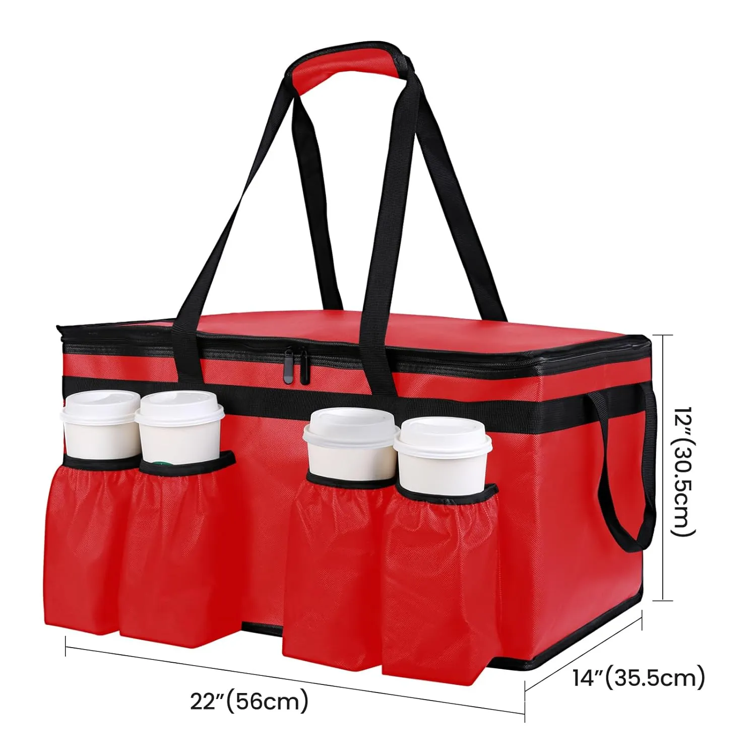 Insulated Food Delivery Bag with Cup Holders/Drink Carriers Premium XXL, Great for Beverages, Grocery, Pizza, Commercial Quality Hot and Cold Catering Bag for doordash 22x14x13 hot Boxes