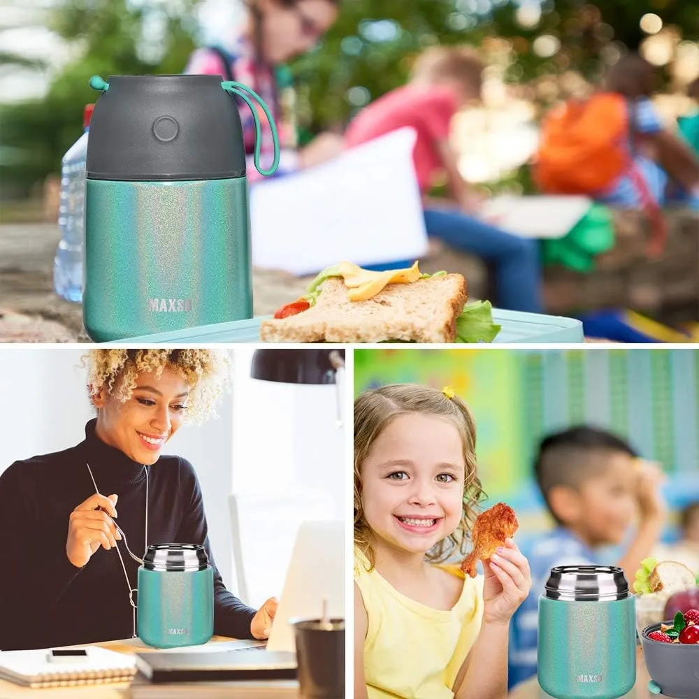 Insulated Food Jar for Hot & Cold Food for Kids Adult,17 oz Soup Thermo Hot Food Containers for Lunch, Triple Layer Insulation Stainless Steel Food Jar with Spoon (GPeacock)