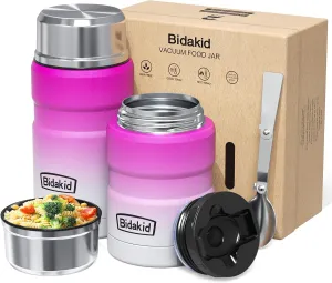 Insulated Food Jar Set – 25.4oz & 17oz Stainless Steel Containers with Folding Spoon and Carrying Bags – Leak-Proof, Keeps Food Hot or Cold for up to 12 Hours – Ideal for Work, School, Travel