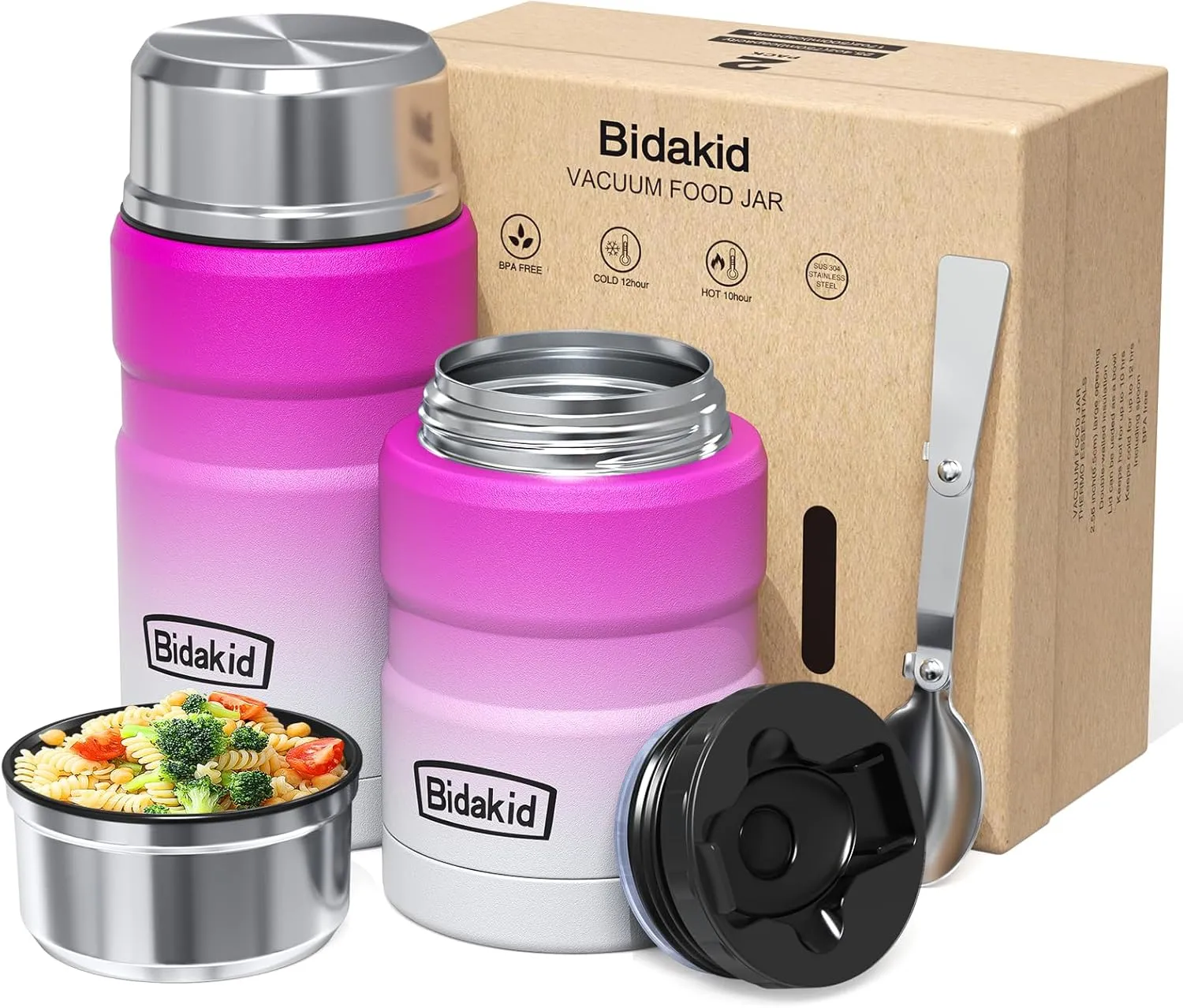 Insulated Food Jar Set – 25.4oz & 17oz Stainless Steel Containers with Folding Spoon and Carrying Bags – Leak-Proof, Keeps Food Hot or Cold for up to 12 Hours – Ideal for Work, School, Travel