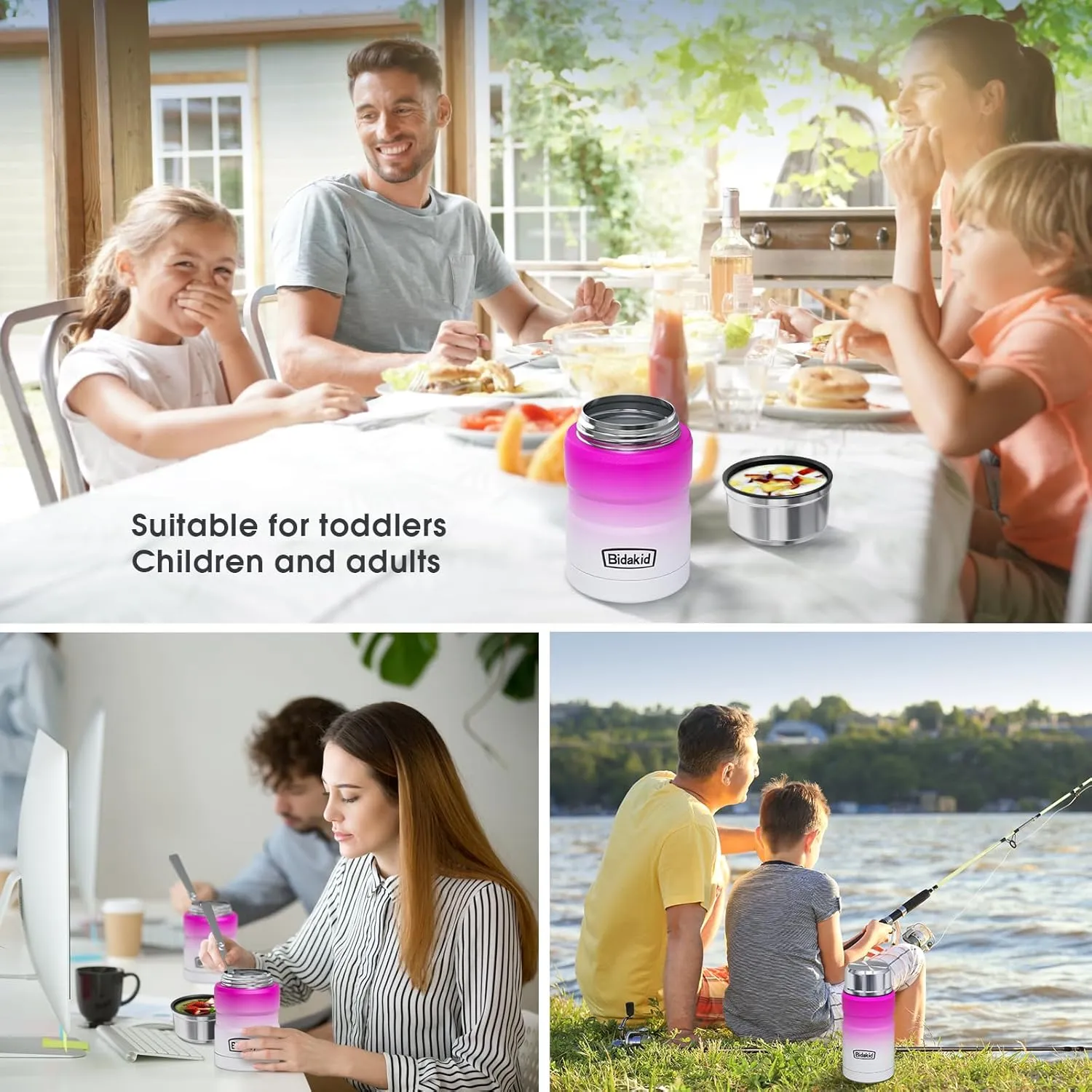 Insulated Food Jar Set – 25.4oz & 17oz Stainless Steel Containers with Folding Spoon and Carrying Bags – Leak-Proof, Keeps Food Hot or Cold for up to 12 Hours – Ideal for Work, School, Travel