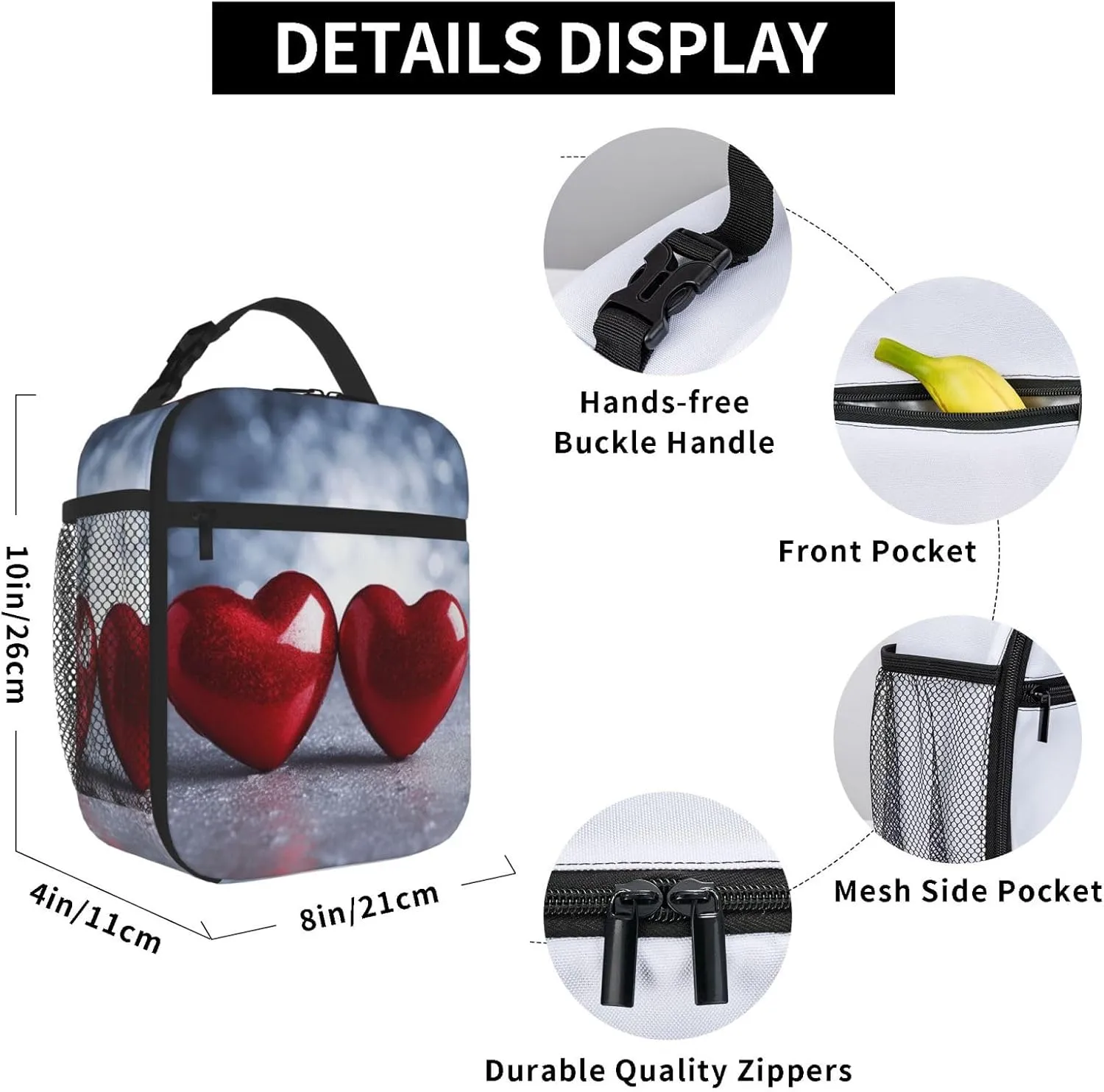 Insulated Lunch Bag for Men Women Reusable Lunch Box Two Hearts Lunchbox Leakproof Cooler Bags for Work Picnic